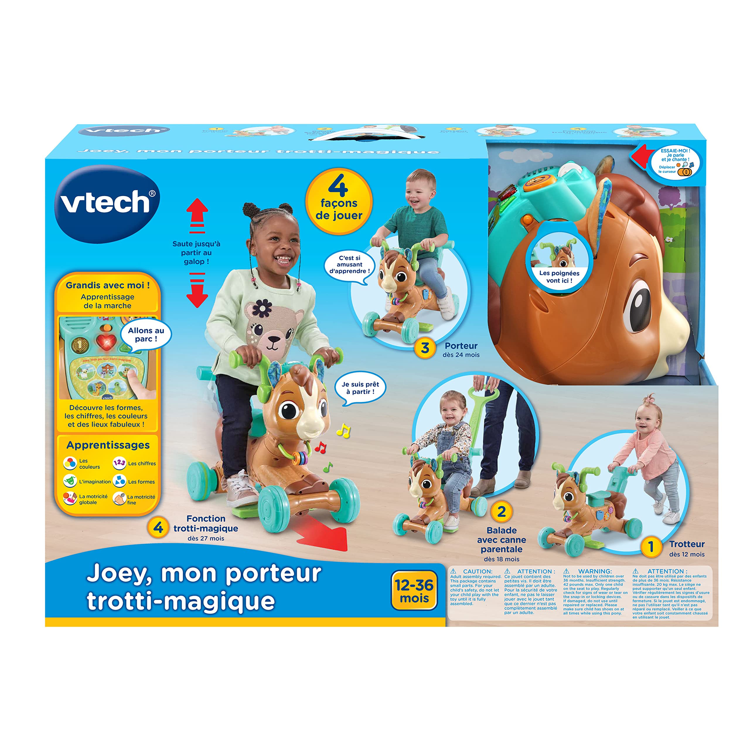 VTech Grow Along Bounce & Go Pony - Interactive Learning Toy for Toddlers, Brown (French Version) | Early Childhood Development & Pretend Play Gift