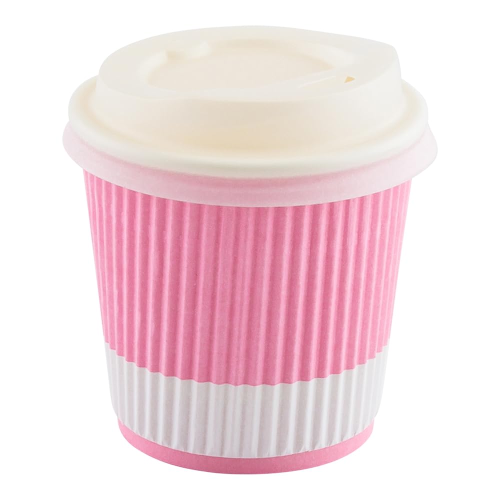 Restaurantware 4oz Double Wall Insulated Coffee Cups - 500 Pack Leakproof & Non-Slip Light Pink Corrugated Paper Cups | Recyclable Ribbed Design for Hot/Cold Beverages | Perfect for Coffee Shops, Offices & Catering Events (Lids Sold Separately)