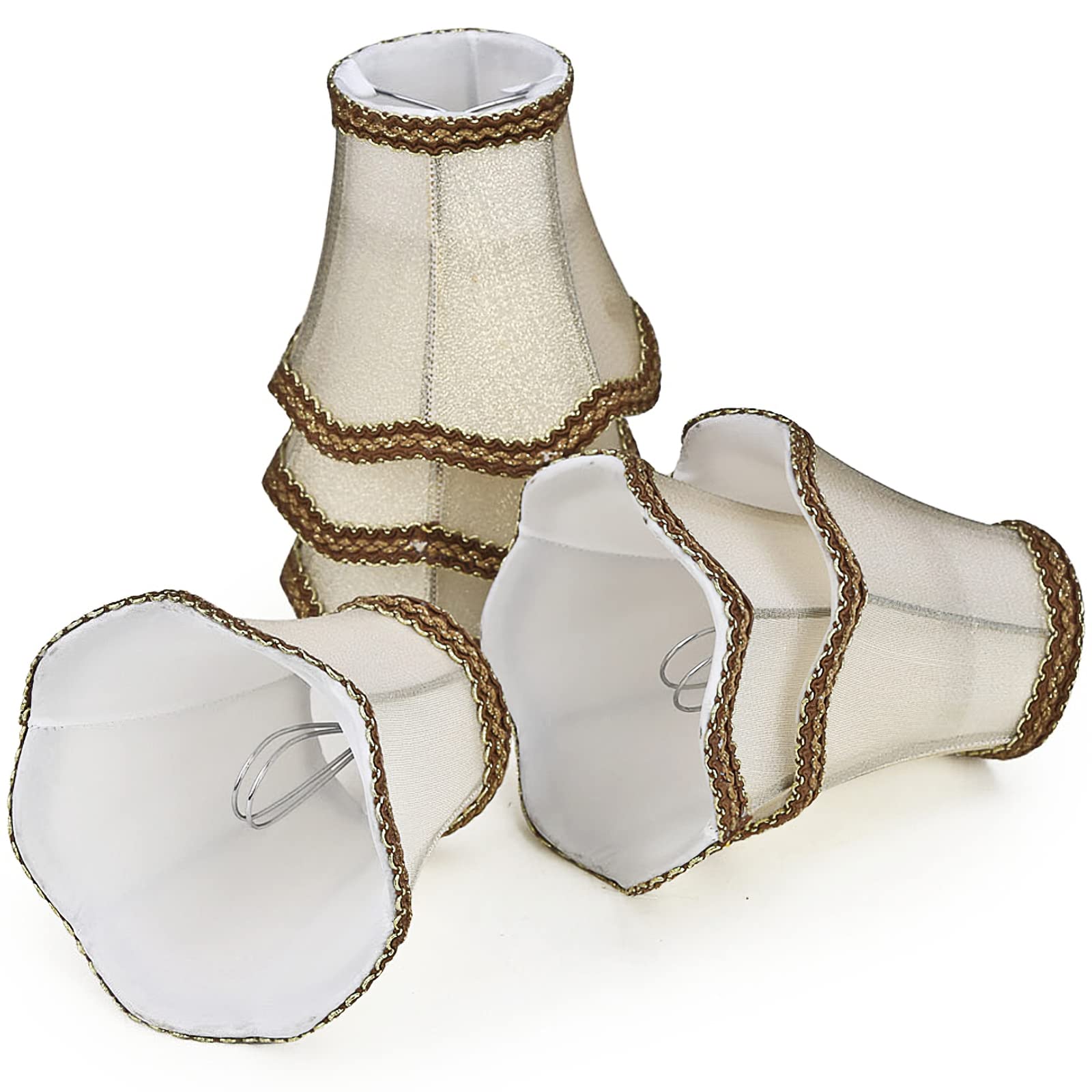 Fuloon Set of 6 Gold Clip-On Lamp Shades - Upright Candle Chandelier Drop Light Lampshade Kit for Dining Room, Bedroom & Living Room Lighting Decor