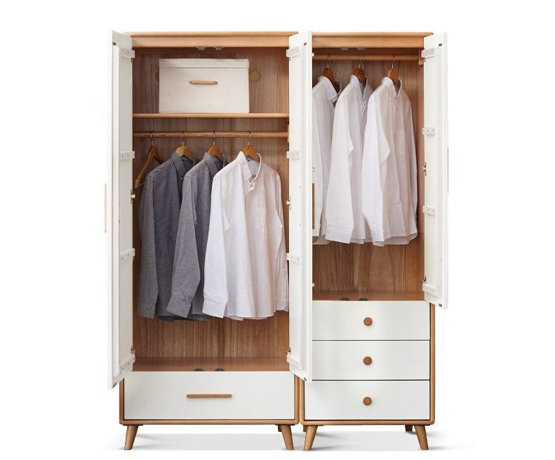 Solid Beech Wood Wardrobe Set - Modern Closet Organizer for Bedroom, Living Room & Office Storage