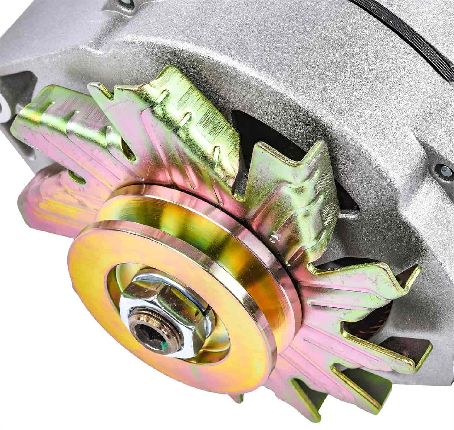 JEGS 1-Wire GM Alternator 100 Amp High Output - USA Made Natural Finish - Single Groove V-Belt Pulley & Fan - Internal Regulator 12 Volt GM 10Si Style - Perfect for Classic Car Restoration & Hot Rod Upgrades