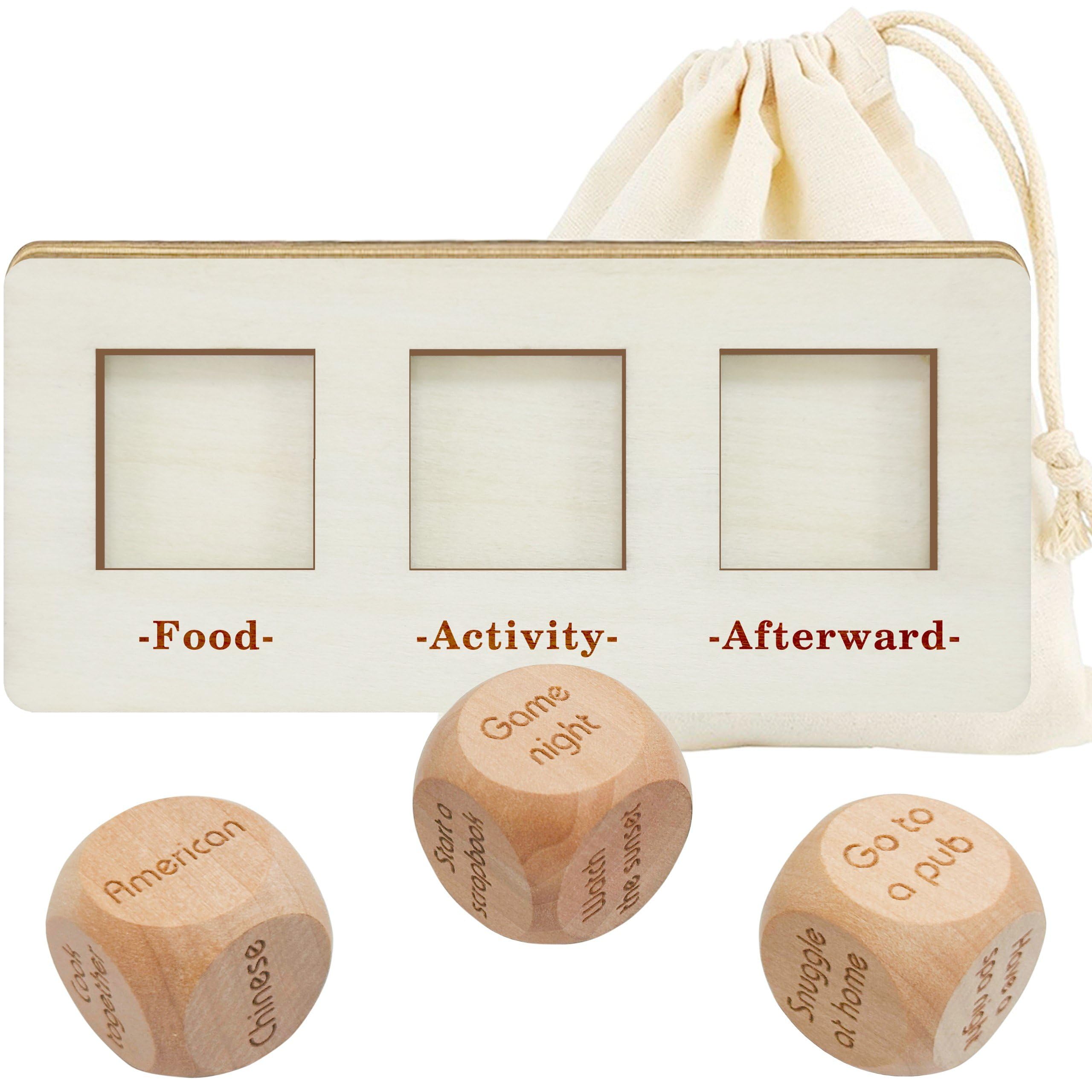 2024 Romantic Wooden Date Night Dice for Couples - Fun Decision Making Game for Food & Activities - Perfect Couple Gift for Boyfriend, Girlfriend or Newlyweds - Great for Anniversary, Valentine's Day & Romantic Evenings at Home