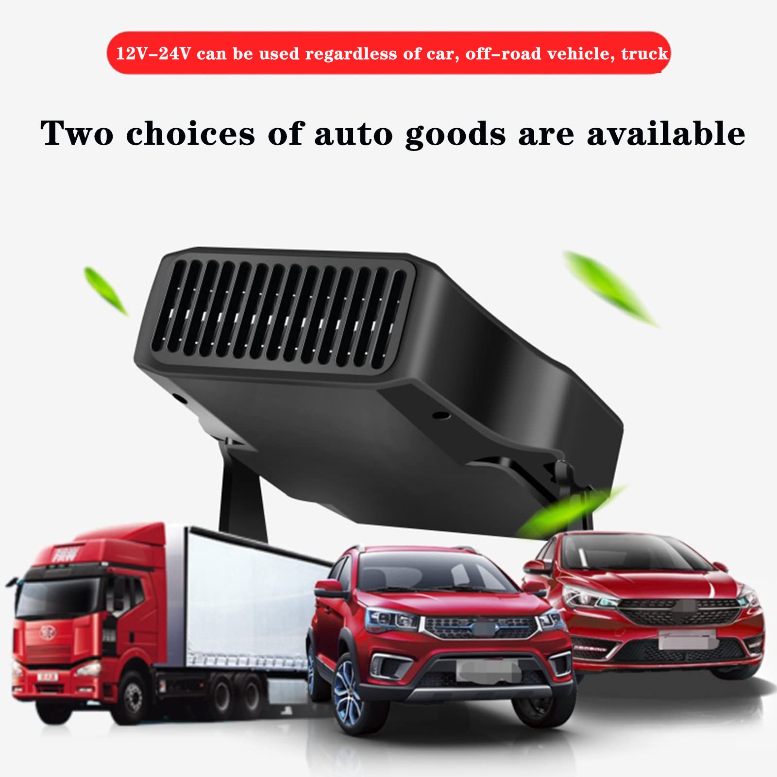 24V Portable Car Fan Heater & Defroster - 2-in-1 Electric Dash Fan with Cigarette Lighter Plug for Auto, Sedan, Pickup & Van | Fast Heating & Defrosting | Perfect for Winter Driving & Cold Weather Commutes