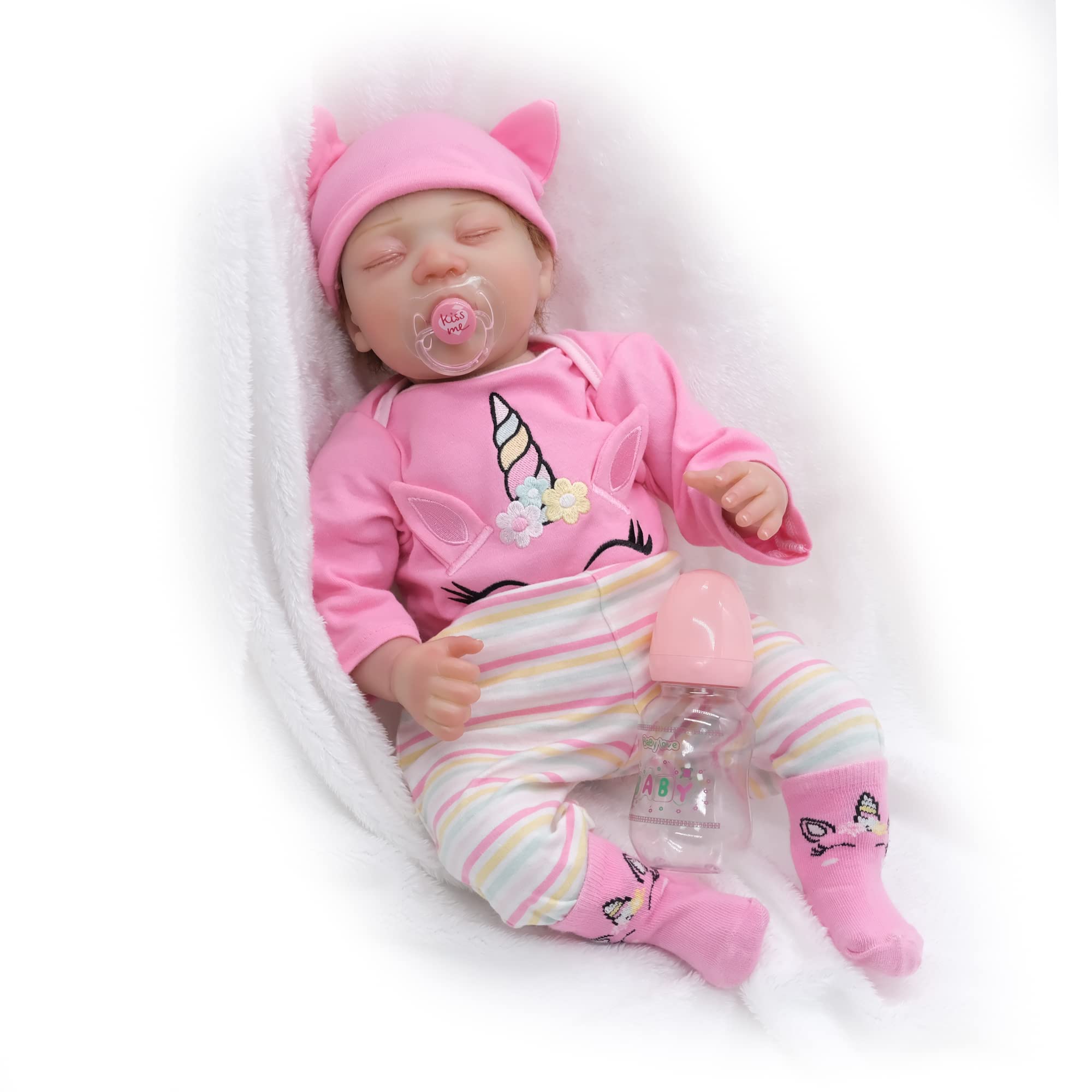 Adolly Gallery 20 Inch Lifelike Reborn Baby Doll - Realistic Sleeping Newborn with Soft Cloth Body - Perfect Gift for Kids Age 3+ (Bella) - Great for Role Play, Nursery Decor & Collectors