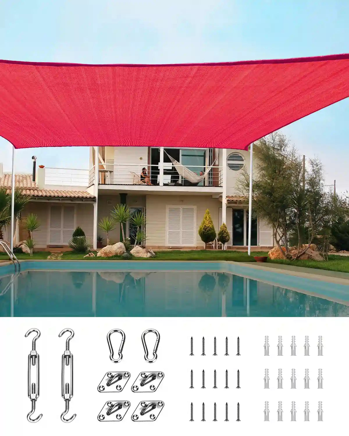 24' x 24' Square Shade Sail - UV Protection Outdoor Canopy for Patio, Garden, and Pool Area - Perfect for Sun Shade and Relaxation in Backyard