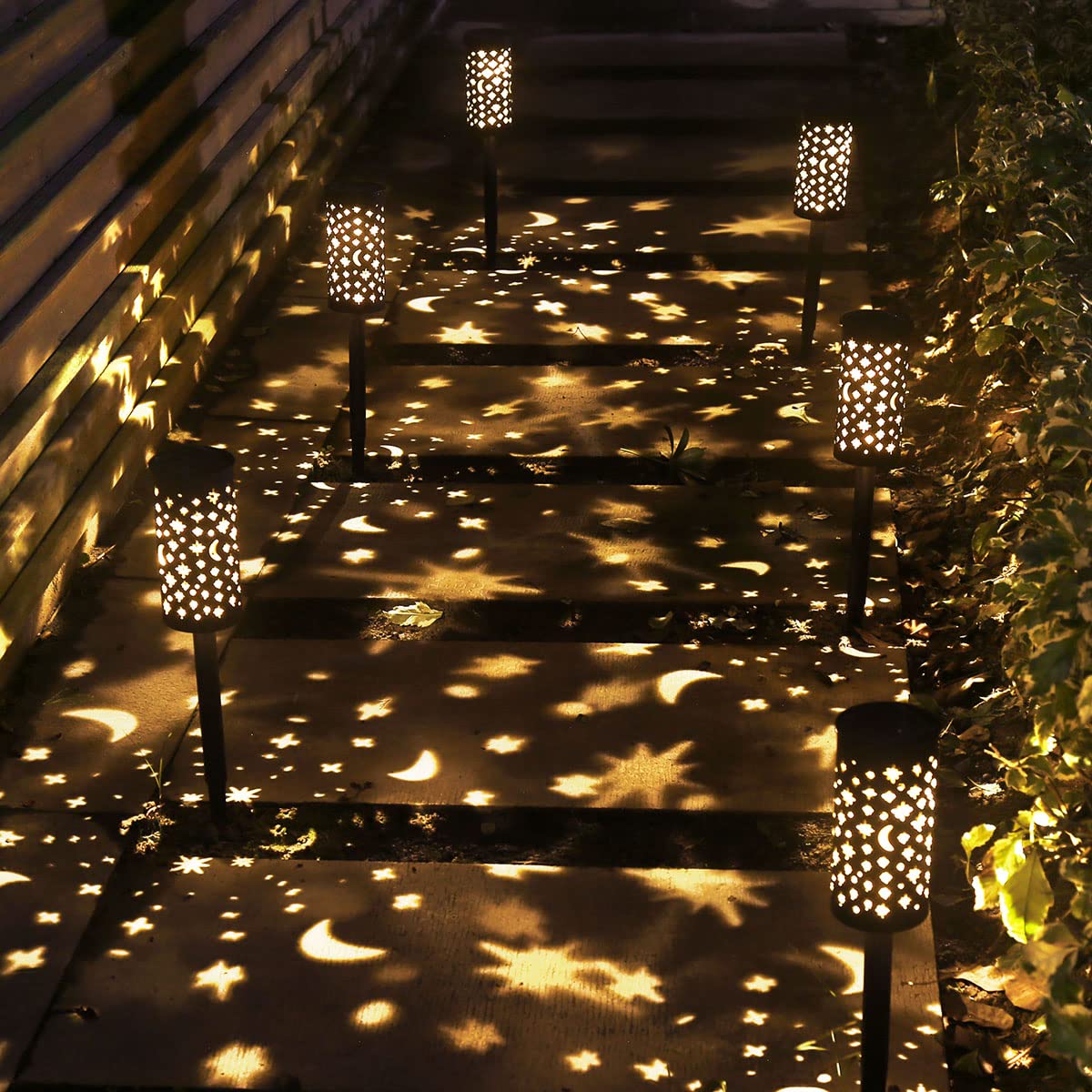 6 Pack Solar Garden Lights - Waterproof Black Star Moon Outdoor Path Lights for Yard, Patio, Walkway & Landscape Decoration