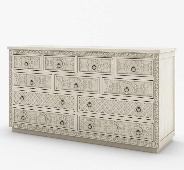 Hand Carved Large Wooden Chest with 11 Drawers - Vintage Storage Cabinet for Bedroom, Living Room, or Office Organization