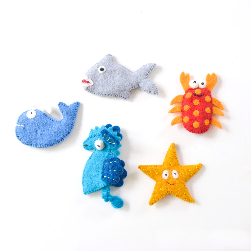 Ocean and Sea Creatures Felt Finger Puppet Set - 12PCS Marine Animal Toys for Kids Storytelling, Early Education & Role Play - Perfect for Classroom, Birthday Parties & Preschool Learning Activities