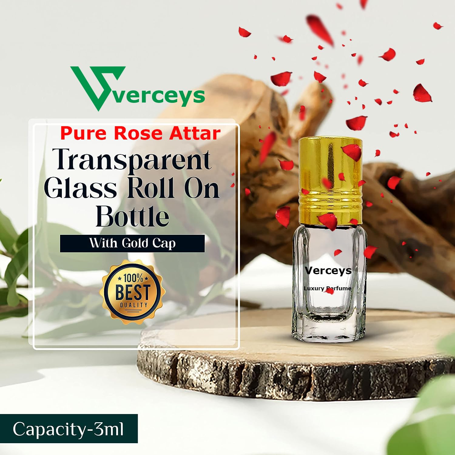 Verceys 3ML Roll On Attar Perfume Oil - Rose Bloom Fragrance for Women & Men | Alcohol-Free, Hypoallergenic, Vegan Formula with Skin Moisturizing Benefits | Long-Lasting Subtle Scent for Daily Wear, Date Nights & Special Occasions
