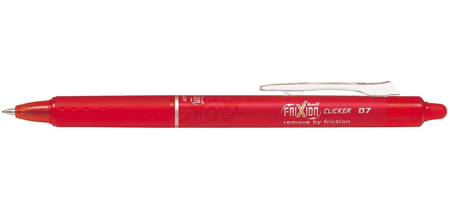 Pilot Frixion Clicker Retractable Erasable Pens - 0.7mm Fine Point Rollerball (0.35mm Line) - Red Ink - Pack of 3 - Ideal for Note Taking, Planning & School Work
