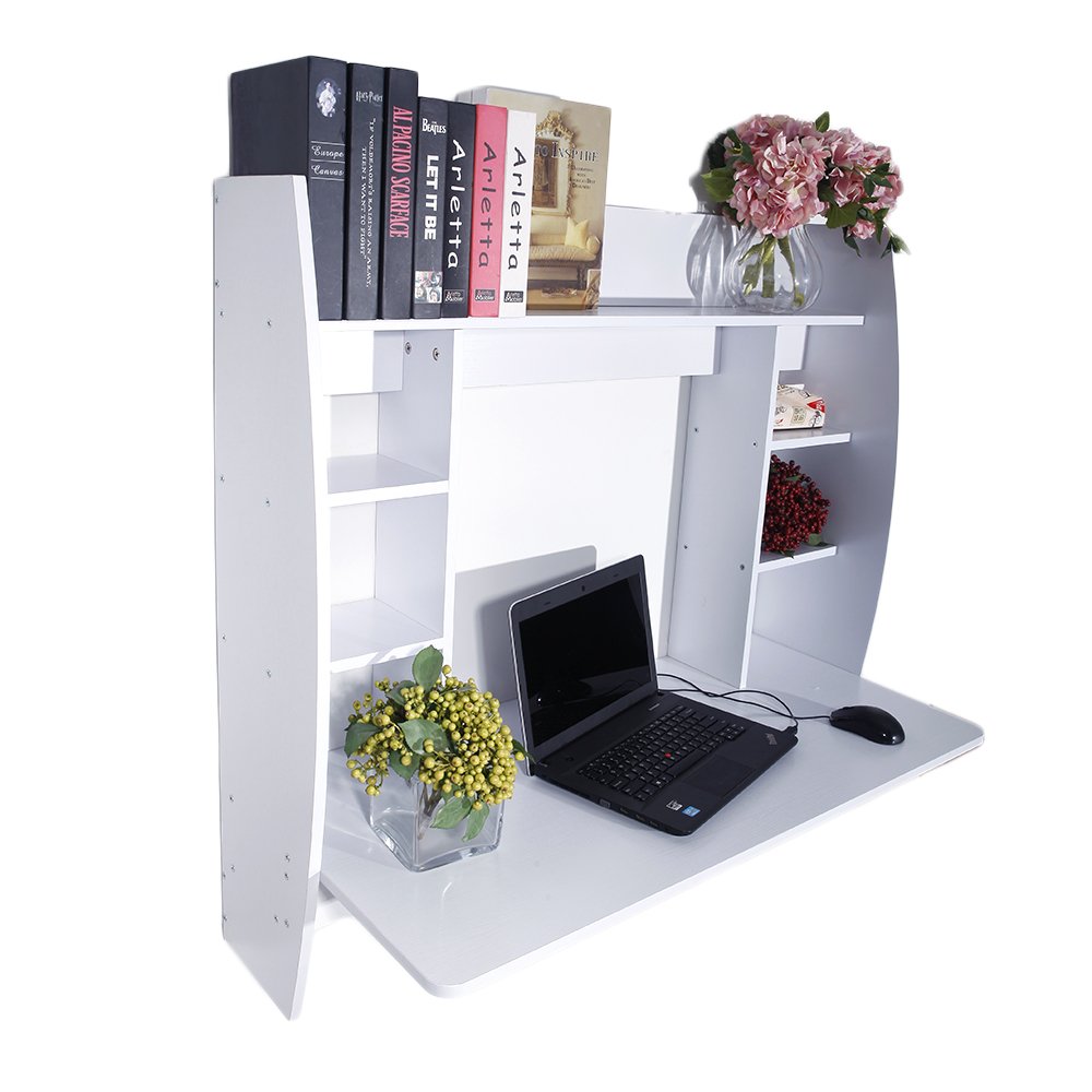 Space-Saving Wall-Mounted Computer Desk with Large Storage - Multipurpose Home Office Writing Desk for Work, Study & Gaming | Compact Design for Small Rooms & Apartments