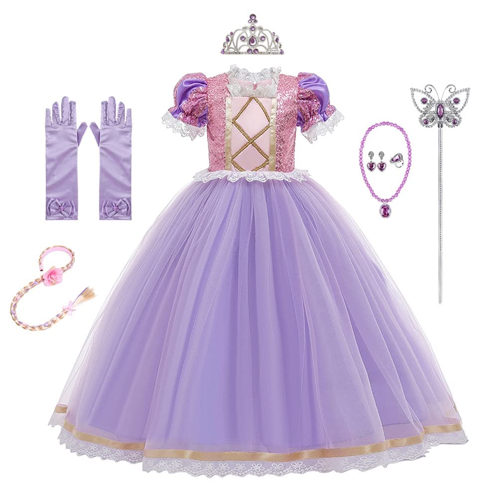 Sofia Princess Birthday Dress for Girls | Rapunzel Halloween Costume & Christmas Party Gown with Accessories | Perfect for Pageants, Evening Events & Dress-Up Play
