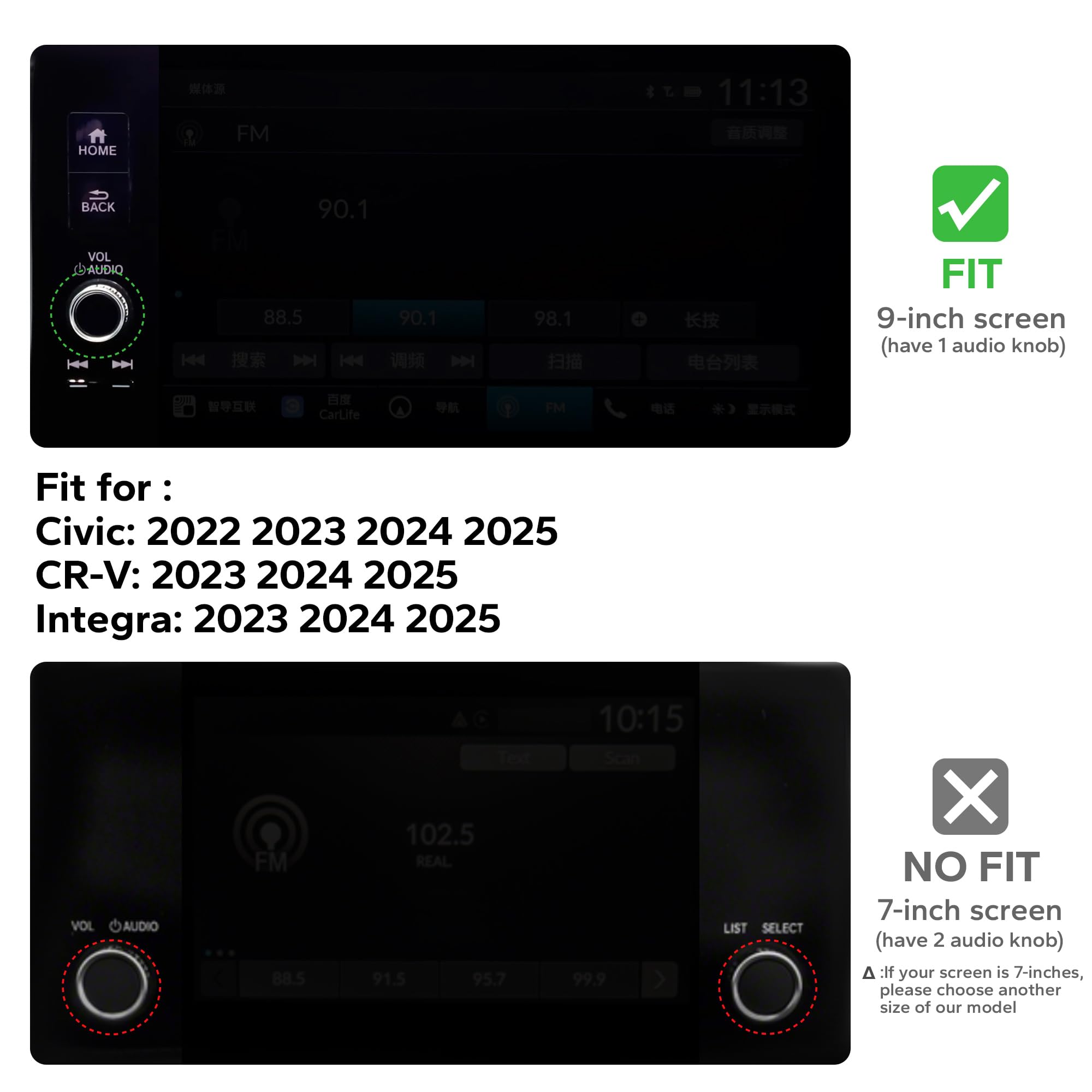 Premium Car Interior Accessories Kit for Honda Civic 2022-2025, CR-V 2023-2025 & Acura Integra 2023-2025 - 11pcs Bling Dashboard Trim Covers (Warning Light, AC Vent, Radio, Push Start Button) - Perfect for Customization & Car Interior Protection