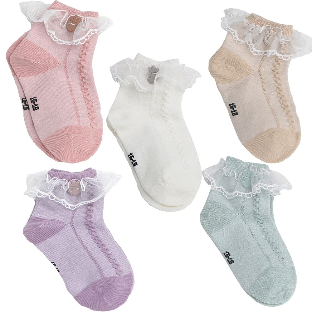 Baby Girls' Eyelet Ruffle Ankle Socks with Bow - Princess Lace Dress Socks for Toddlers & Newborns - Perfect for Parties, Photos & Special Occasions