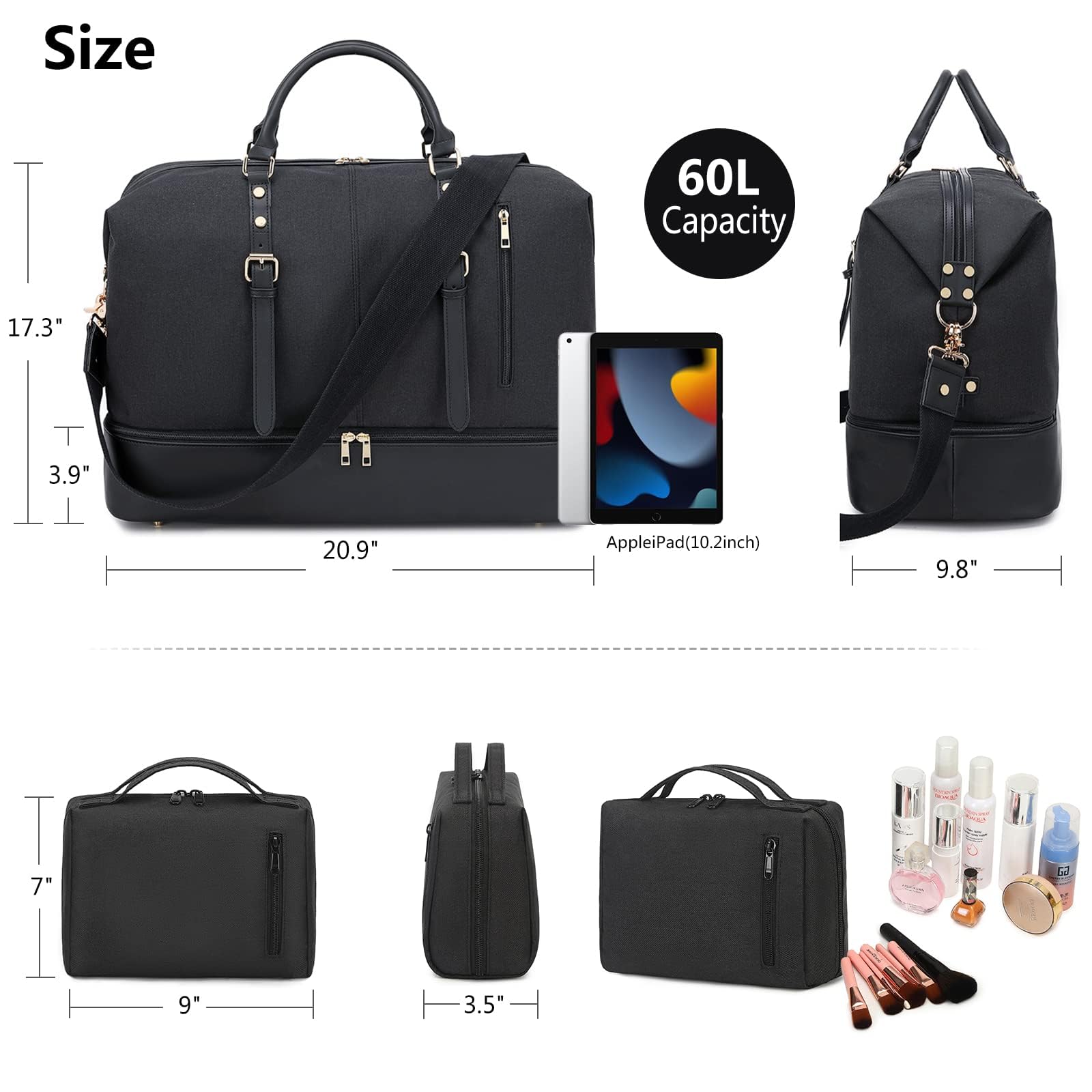 Large Weekender Overnight Duffle Bag with Shoe Compartment & Toiletry Pouch - Waterproof Travel Duffel for Women & Men - Perfect Carry-On for Gym, Weekend Trips & Airplane Travel