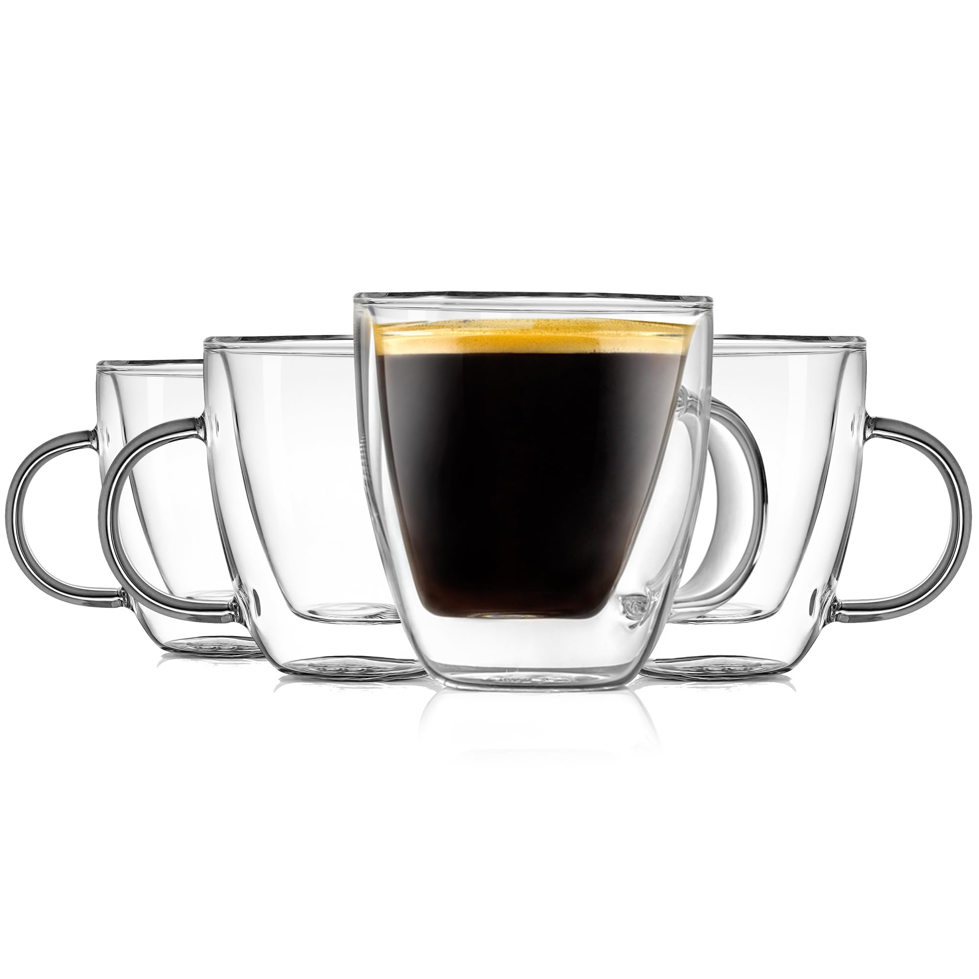 NutriChef 4-Pack 5.2 Oz Double Wall Insulated Glass Espresso Cups with Handle - Hot & Cold Drinkware for Coffee, Tea, Cappuccino - Perfect for Home, Office, and Cafe Use
