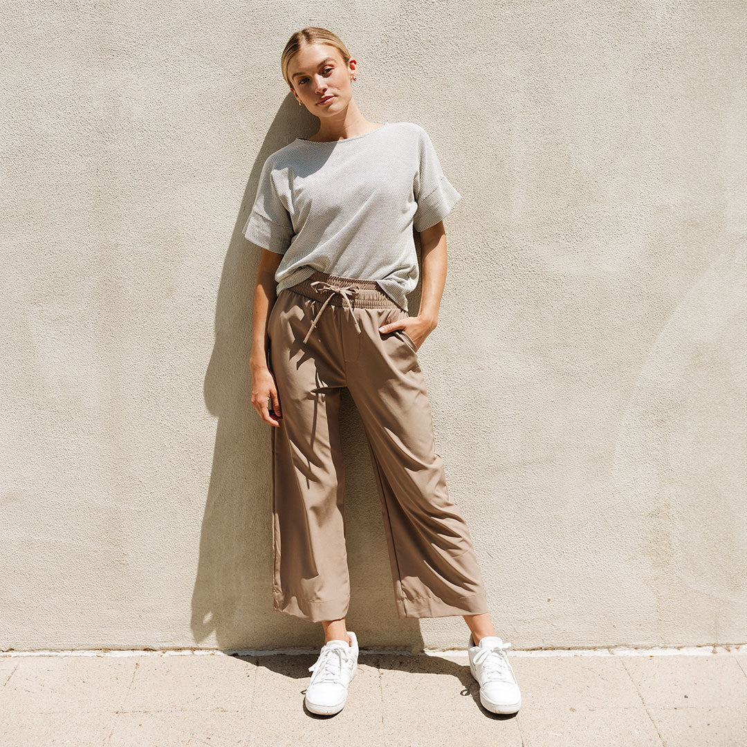 Audrey Wide Leg Pants for Women - High Waisted Flowy Trousers in Chestnut Brown | Casual Office Wear & Summer Outfits