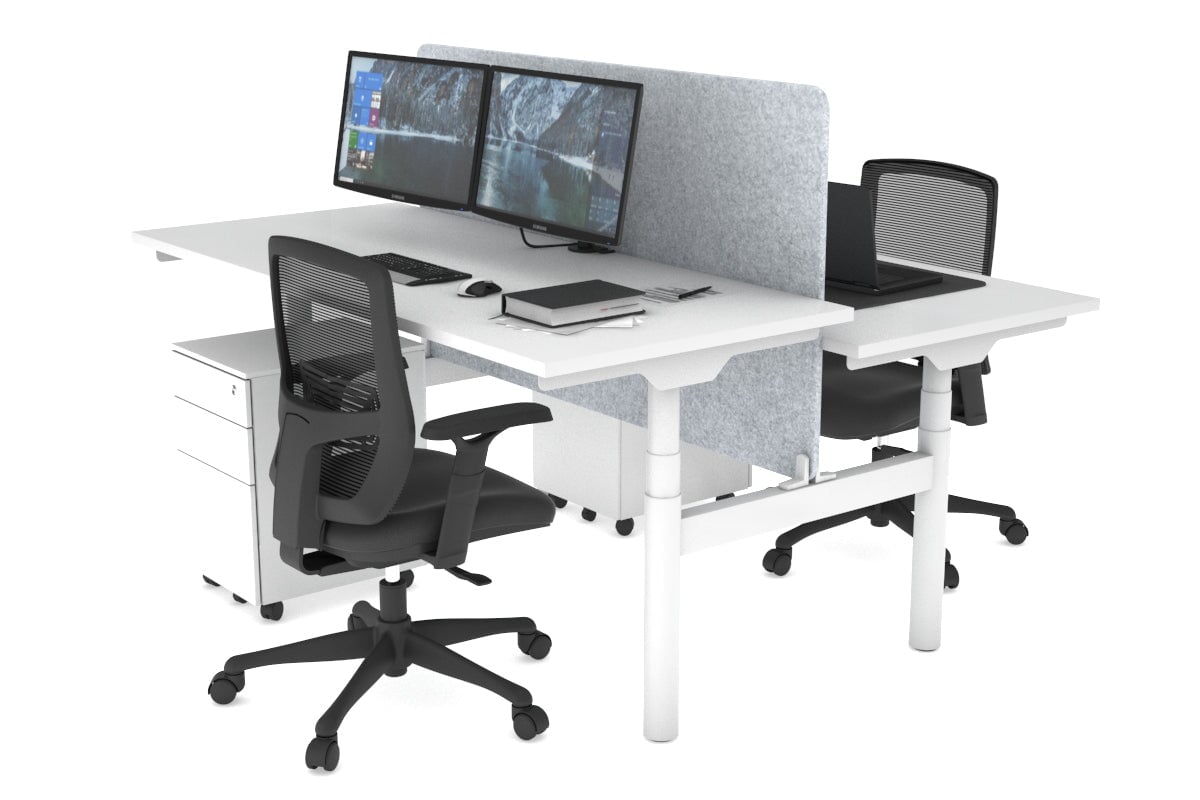 Flexi Premium Height Adjustable 2-Person H Bench Workstation - White Frame [1800L x 700W] - Ideal for Office, Home Workspace & Collaborative Environments