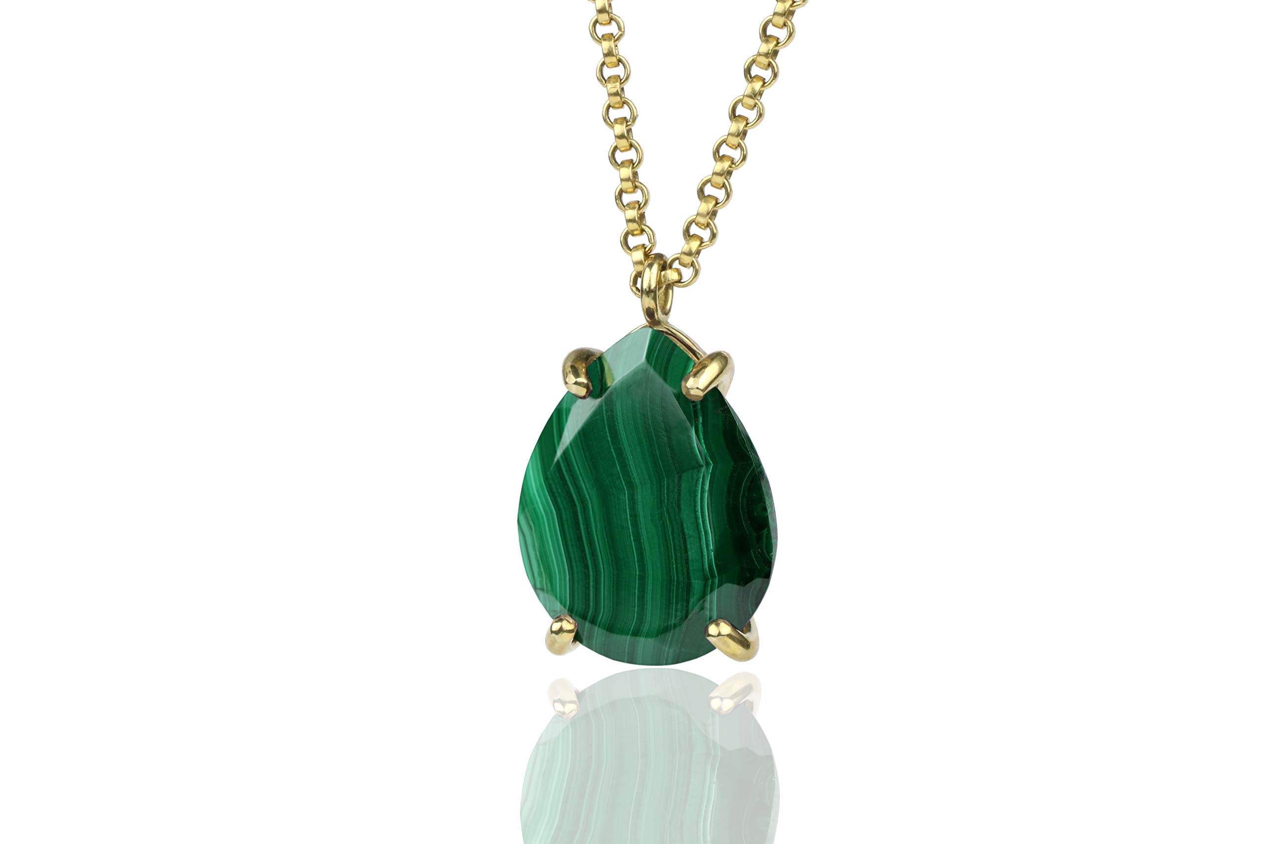 14k Gold Filled Malachite Statement Necklace - Handmade Natural Gemstone Jewelry with Custom Cut Pendant - Elegant Layering Necklace for Women - Perfect Gift for Birthday, Anniversary & Special Occasions
