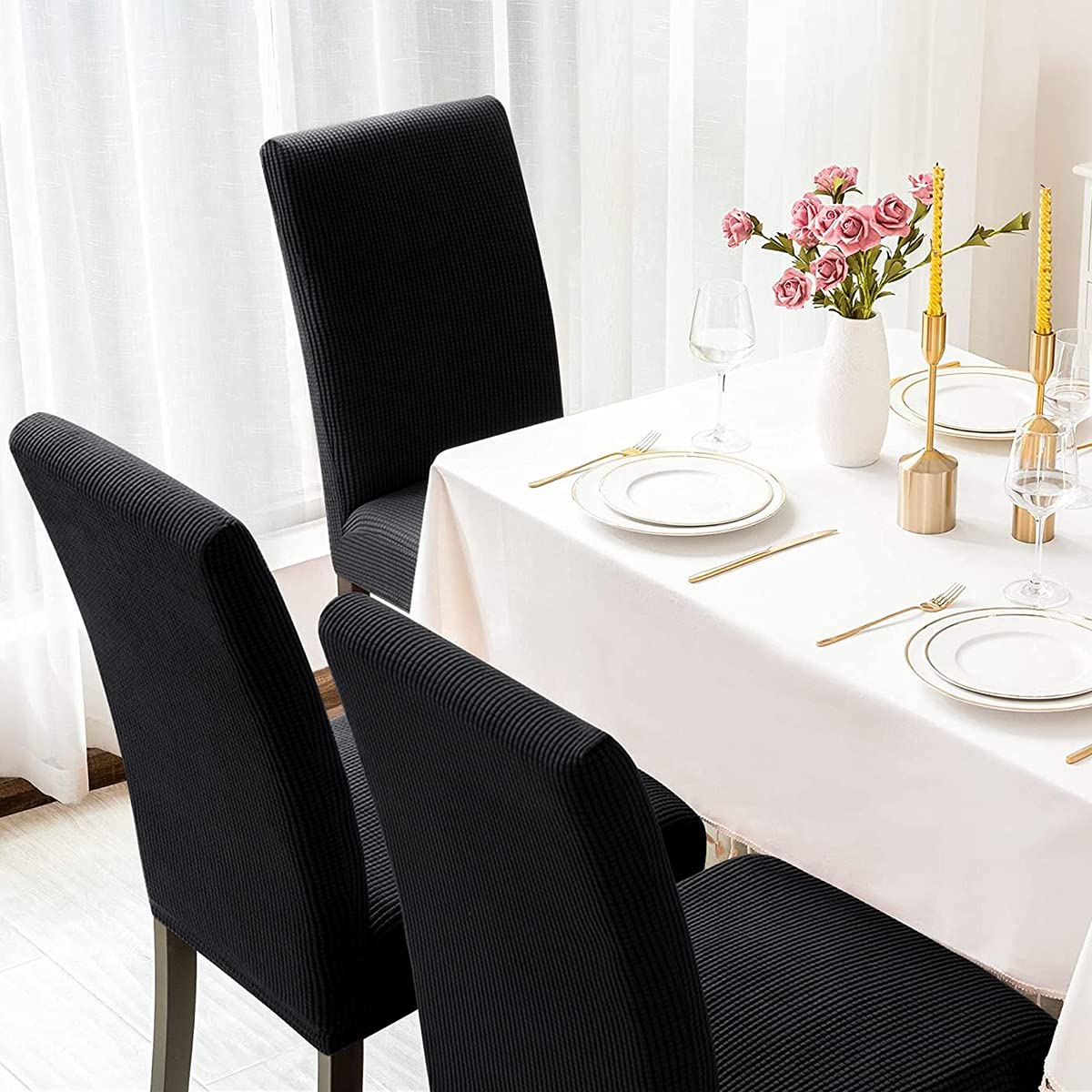 4-Pack Black Dining Chair Covers - Stretchable Slipcovers for Parsons Chairs, Kitchen & Dining Room Seat Protectors - Perfect for Home, Restaurant, and Party Decor