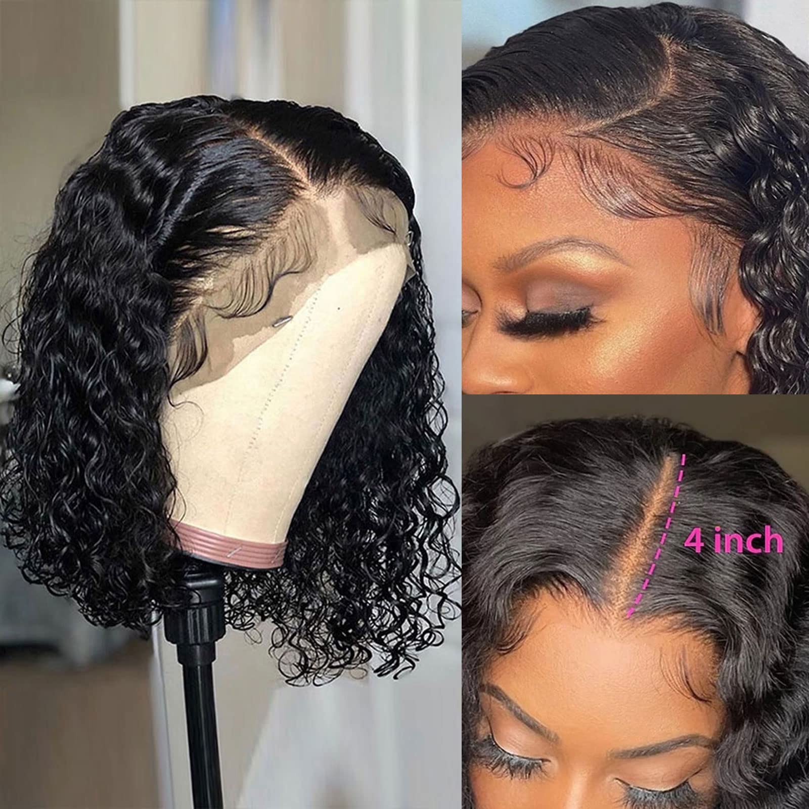 10 Inch Short Curly Bob Lace Front Wig - 13x4 HD Transparent Human Hair Wig for Women | Pre-Plucked Glueless Water Wave Bob Wig | Perfect for Daily Wear, Cosplay & Special Occasions