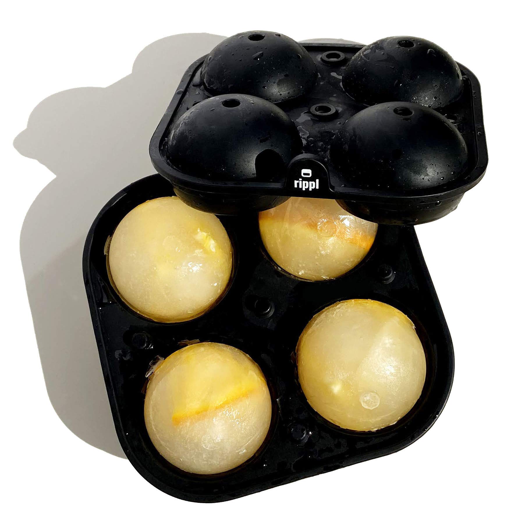Premium Silicone Ice Sphere Tray - 4-Cavity Large Ice Ball Mold for Whiskey & Cocktails - Perfect for Bourbon, Scotch, and Chilled Drinks - BPA-Free & Easy Release - Black