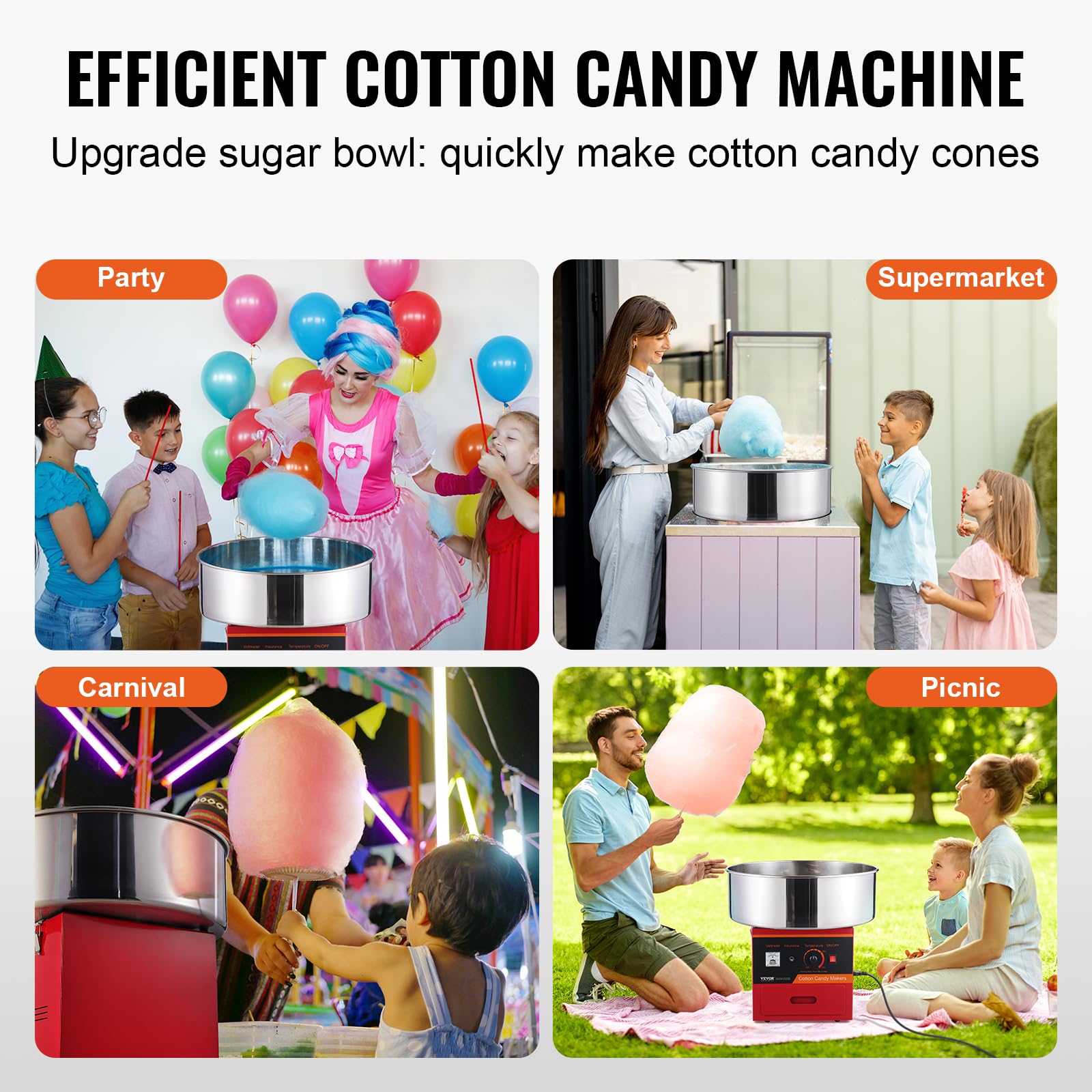VEVOR 1000W Commercial Electric Cotton Candy Machine with Stainless Steel Bowl, Sugar Scoop & Drawer - Perfect for Kids Birthday Parties, Family Gatherings, Carnival Events & Home Use (Red)