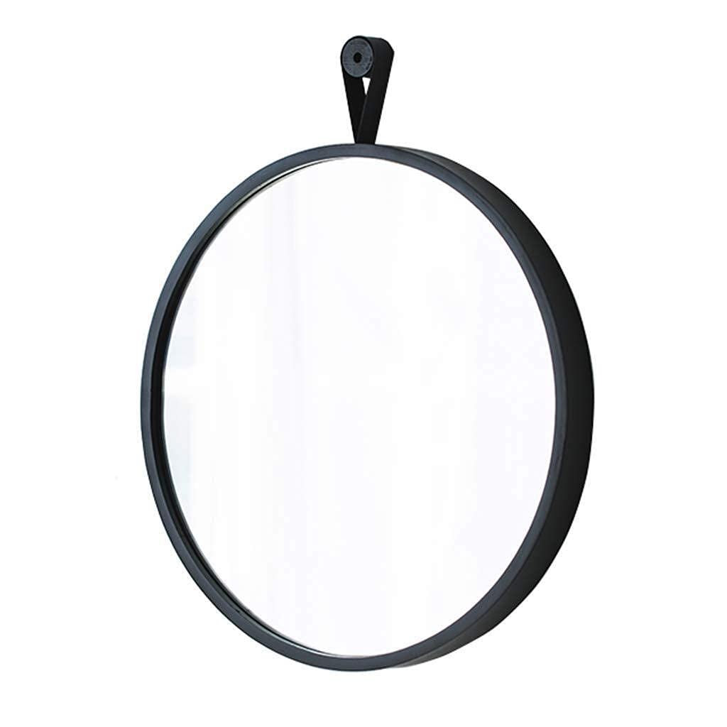 GAXQFEI 40Cm Round Black Metal Bathroom Mirror - Nordic Style Decorative Wall Mirror for Vanity, Makeup, and Home Decor - Perfect for Bathroom, Bedroom, and Dressing Room
