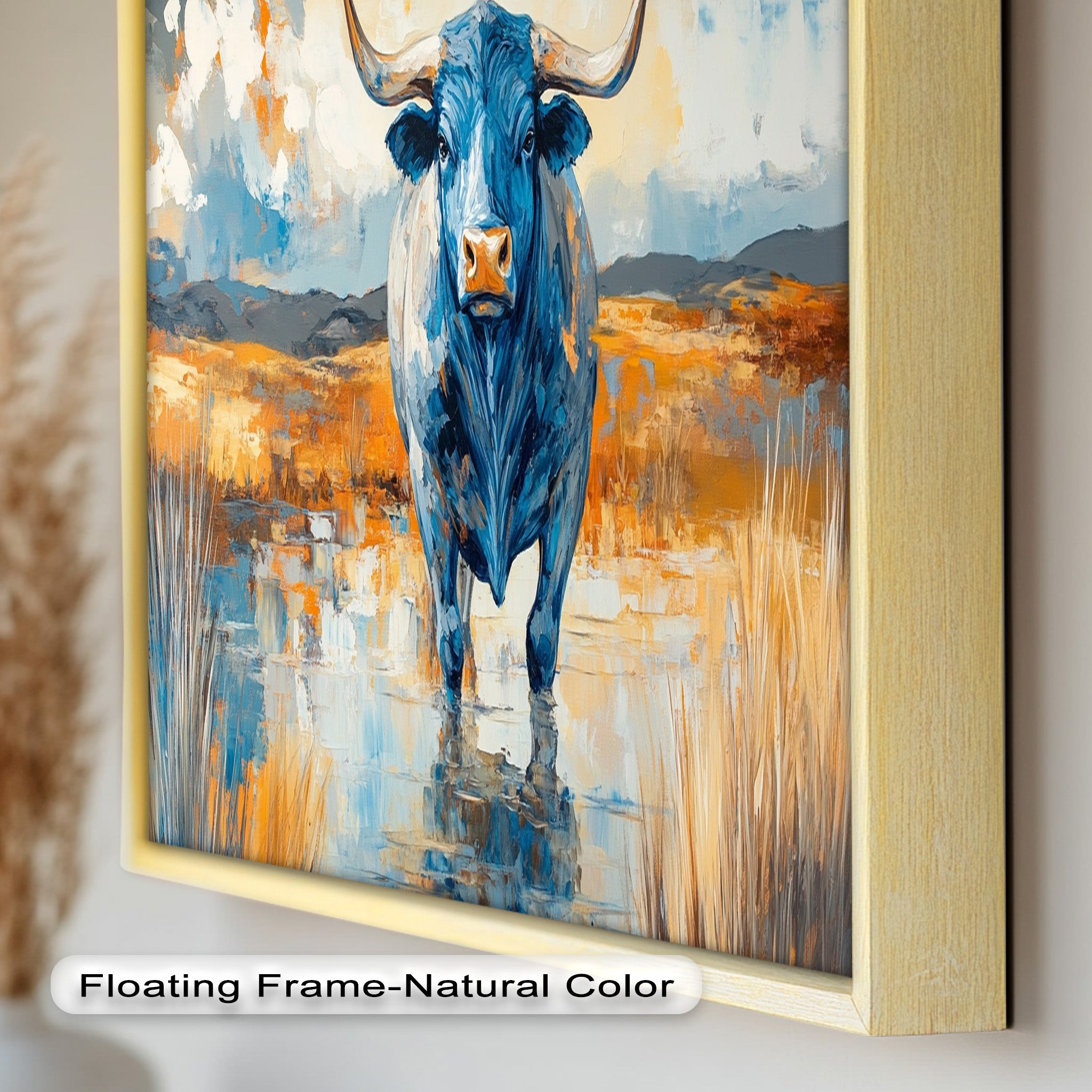 Blue Desert Bull - Hand Painted Animal Oil Canvas Artwork | Western Wildlife Decor for Living Room, Bedroom & Office