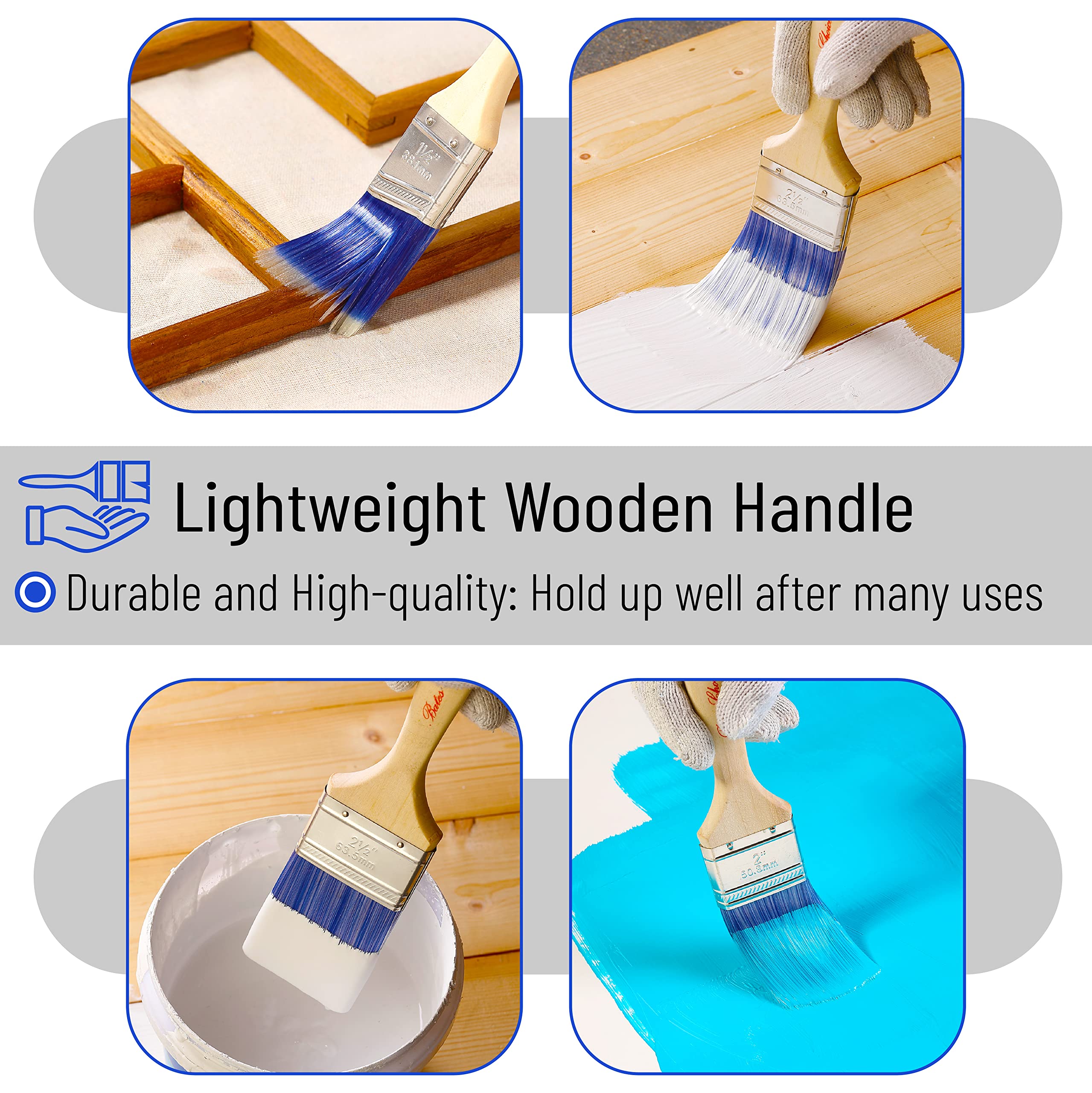 Bates Paint Brushes 4-Pack - Professional Wood Handle Paint Brush Set for Walls, Trim & Sash | Perfect for Home Painting, DIY Projects & Professional Use