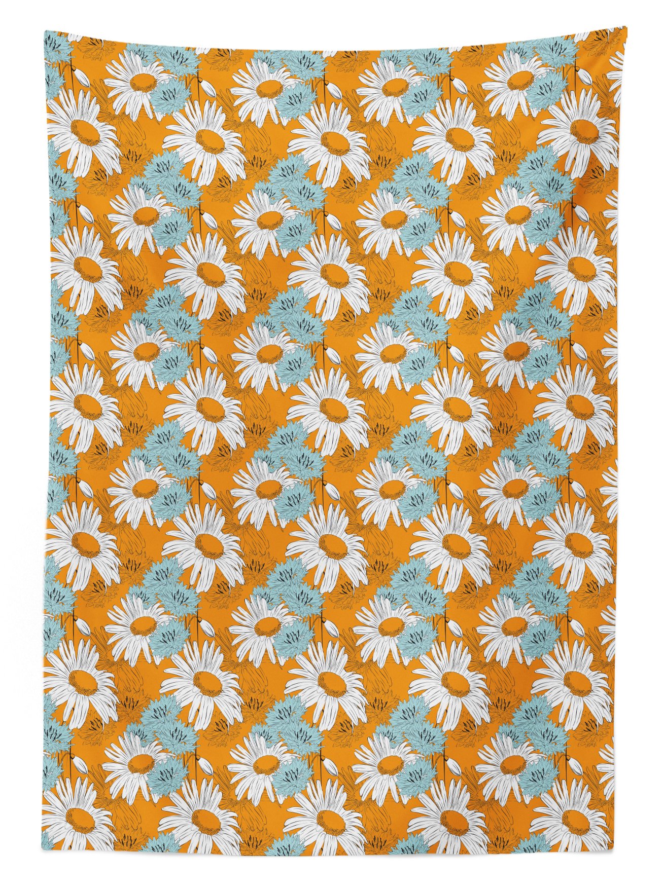 Ambesonne Orange Floral Outdoor Tablecloth - Blooming Spring Daisies Design, Washable Picnic Table Cover 58x104 Inches, Orange Pale Blue & White - Perfect for Garden Parties, BBQs, and Outdoor Dining