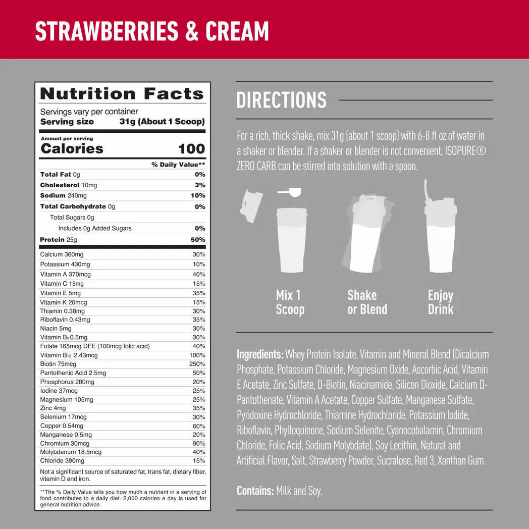 Isopure Zero Carb Whey Protein Powder - Low Carb, Keto Friendly, Gluten Free for Muscle Recovery & Weight Loss | Perfect for Post-Workout, Meal Replacement & Fitness Enthusiasts
