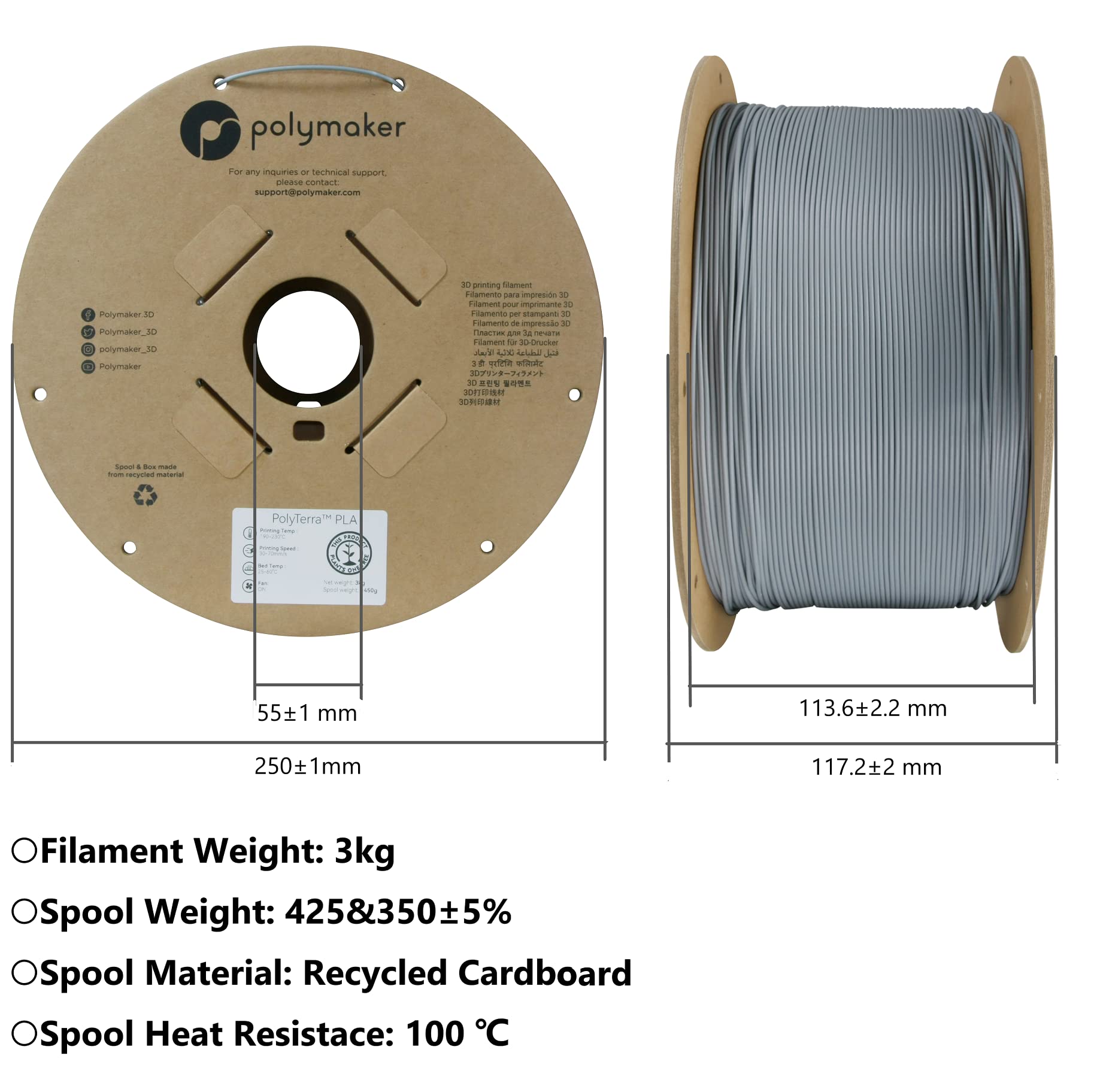 Polymaker PolyMax Tough PLA 3D Printer Filament 2.85mm, 3kg Spool - High Impact Strength Black PLA Filament for Functional Parts | Industrial Prototyping, Engineering Models & Durable 3D Printing Applications