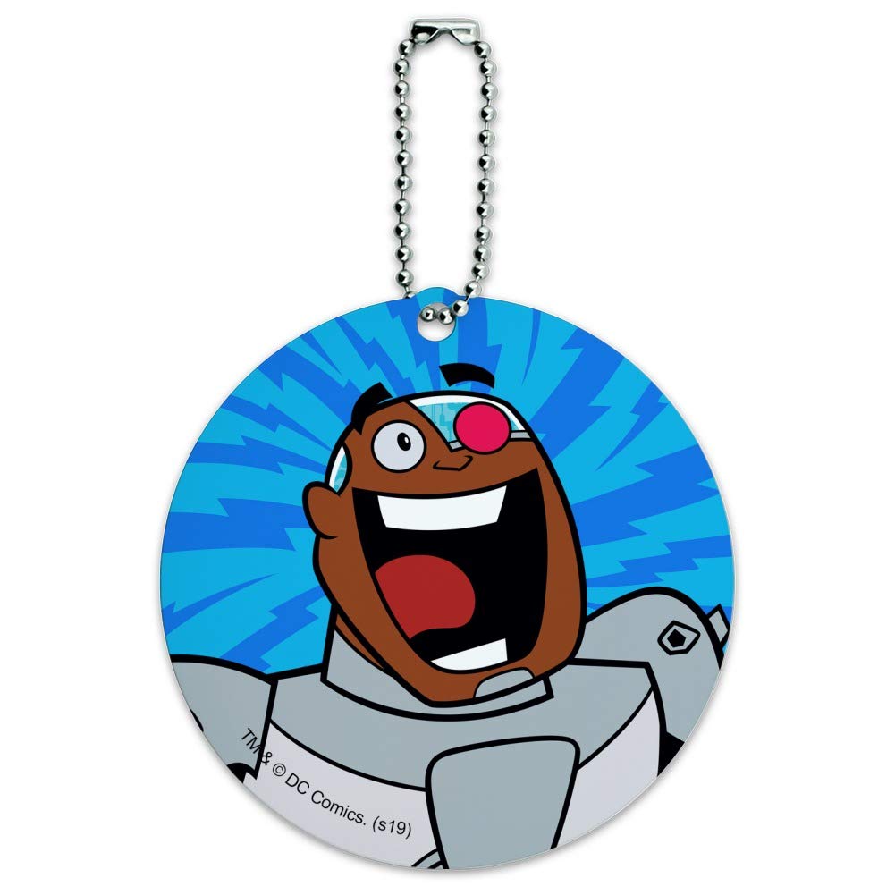 Teen Titans Go! Cyborg Round Luggage ID Tag - Durable Suitcase Name Tag for Travel Bags & Carry-Ons - Perfect for Kids Backpacks, School Bags, and Vacation Trips