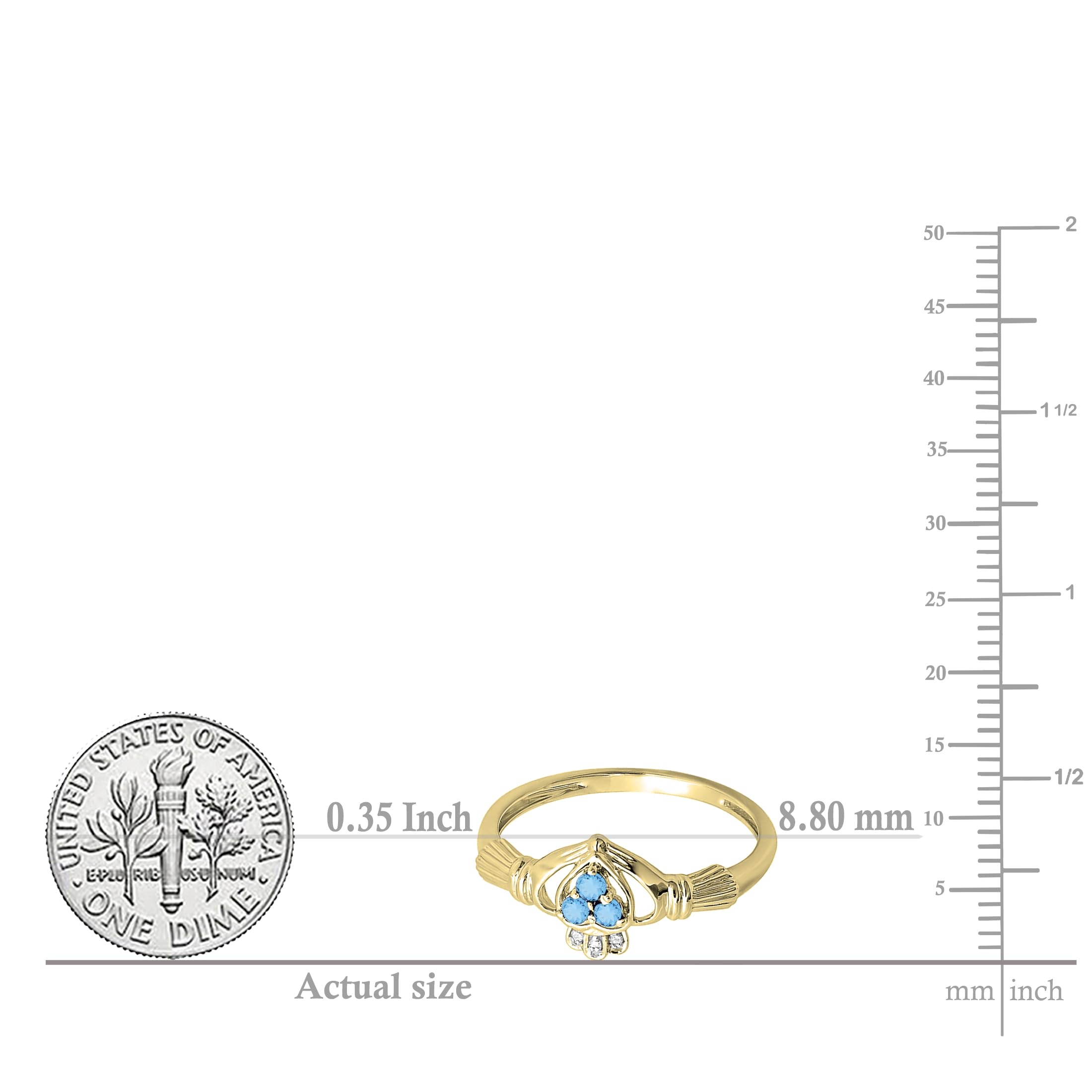 10K Solid Gold Claddagh Heart Ring for Women - Round Natural Blue Topaz & White Diamond Promise Ring, Irish Love & Friendship Jewelry - Perfect for Valentine's Day, Anniversary & Special Occasion Gifts