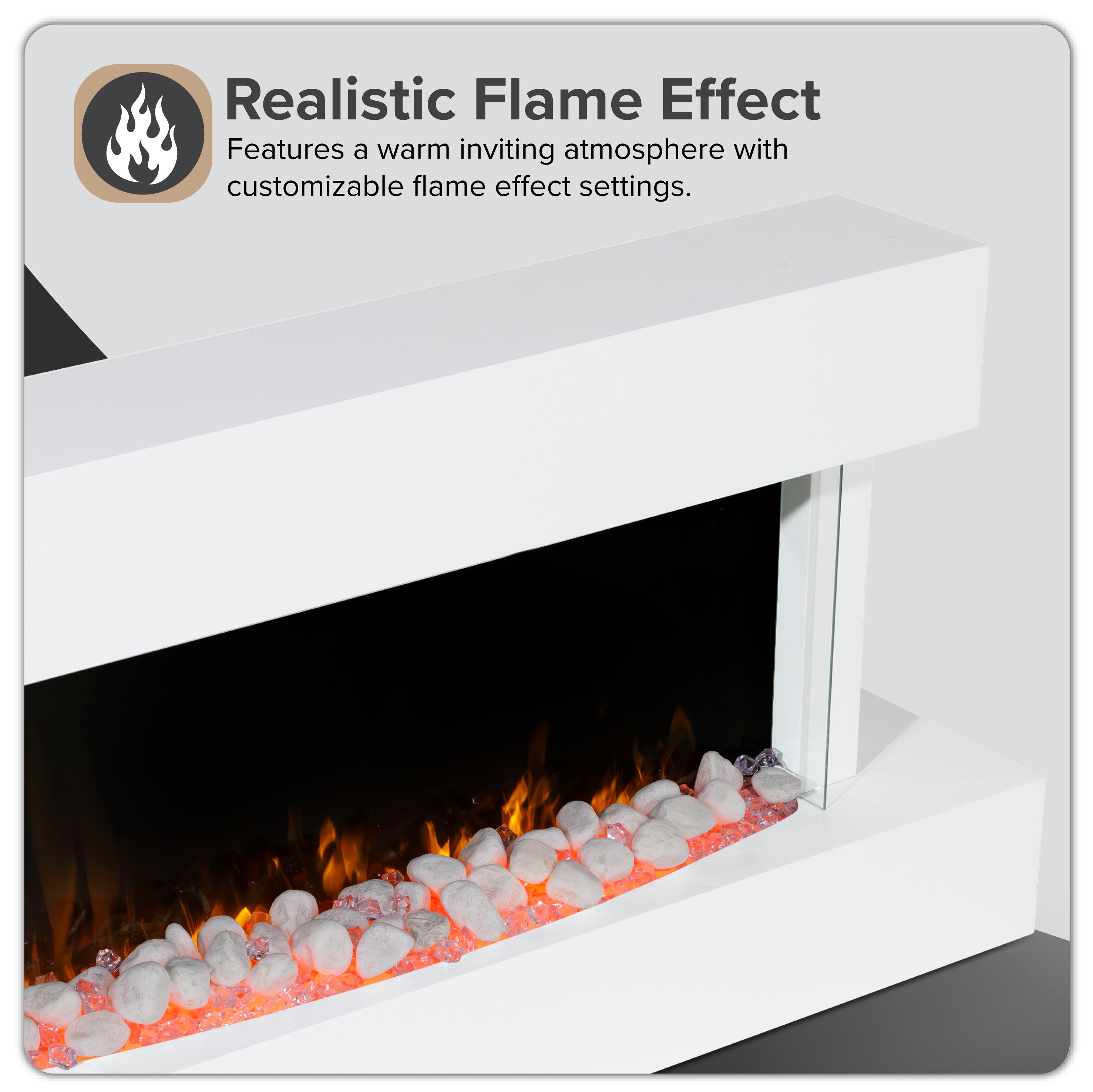 Baridi 46 Inch Electric Fireplace Wall Mounted with Realistic LED Flame Effects - White DH113 - Perfect for Living Room, Bedroom & Office Heating & Ambiance