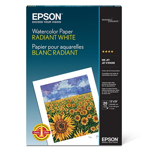 Epson Watercolor Paper - Radiant White, 140lb (300gsm), Acid-Free, Cold Press Texture - Perfect for Watercolor Painting, Mixed Media & Calligraphy