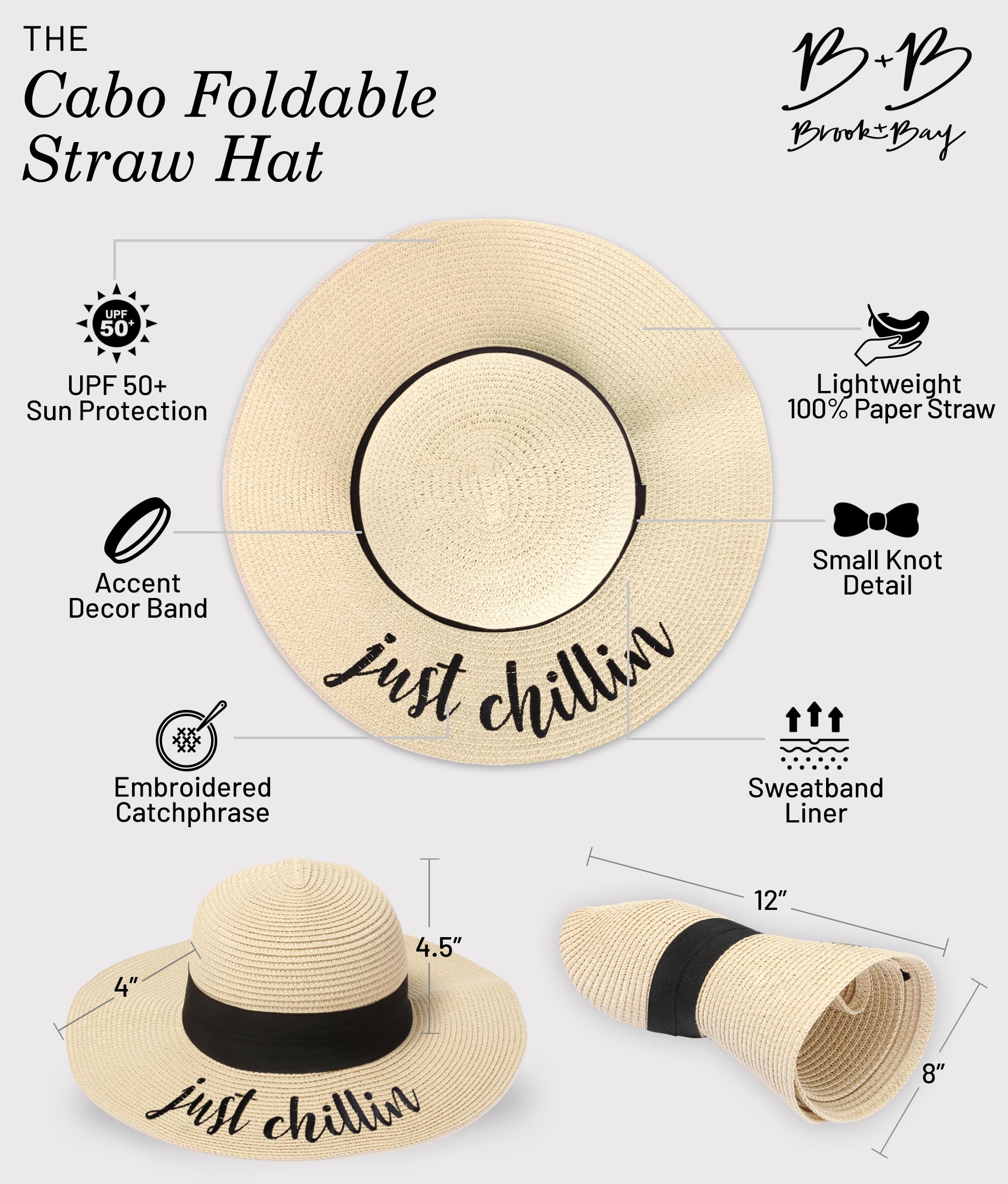 Foldable Beach Hats for Women - Floppy Sun Hats & Roll-Up Straw Hats for Summer Vacation, Wide Brim Sun Protection Hat for Outdoor, Beach, Travel and Gardening