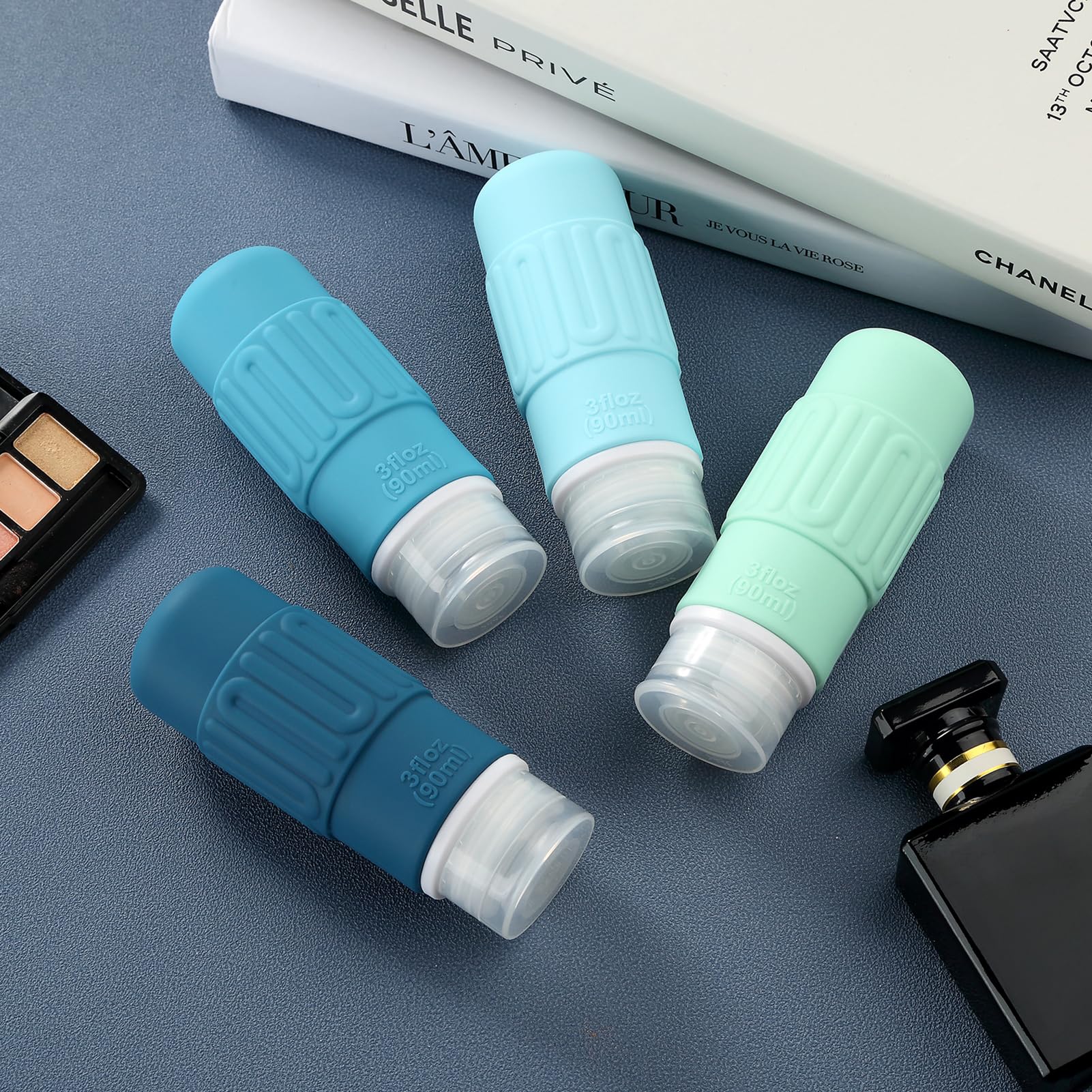 BPA-Free Leak-Proof Silicone Travel Bottles (4-Pack) – TSA Approved 3oz Toiletry Containers for Shampoo, Soap & Liquids | Reusable Travel Accessories with Toiletry Bag – Perfect for Airports, Gyms & Vacations