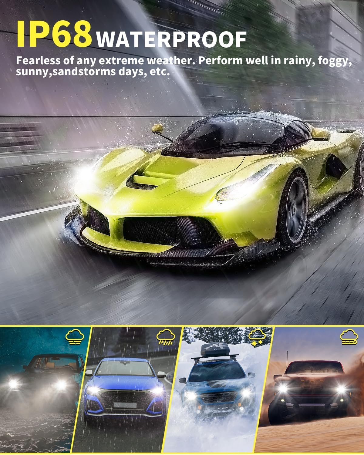 Ursprung H11 9005 Fog Light Bulbs Combo - 60,000LM 900% Super Bright LED Bulbs, 1:1 Mini Size H9 H8 HB3 Replacement for Powersports - Plug & Play CANBUS Ready (Pack of 4) - Perfect for Off-Roading, Night Driving & Motorcycle Lighting