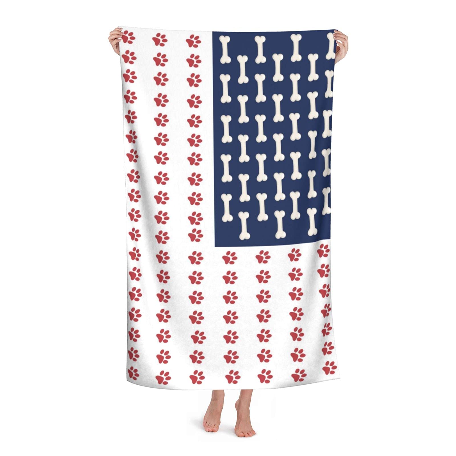 Premium Microfiber Sand-Free Beach Towel with Bone & Paw Prints - 32x52 Inch Oversized Quick Dry Absorbent Towel for Dogs, Pool, Swimming & Bathroom - Perfect for Beach Outings, Pet Grooming & Poolside Relaxation