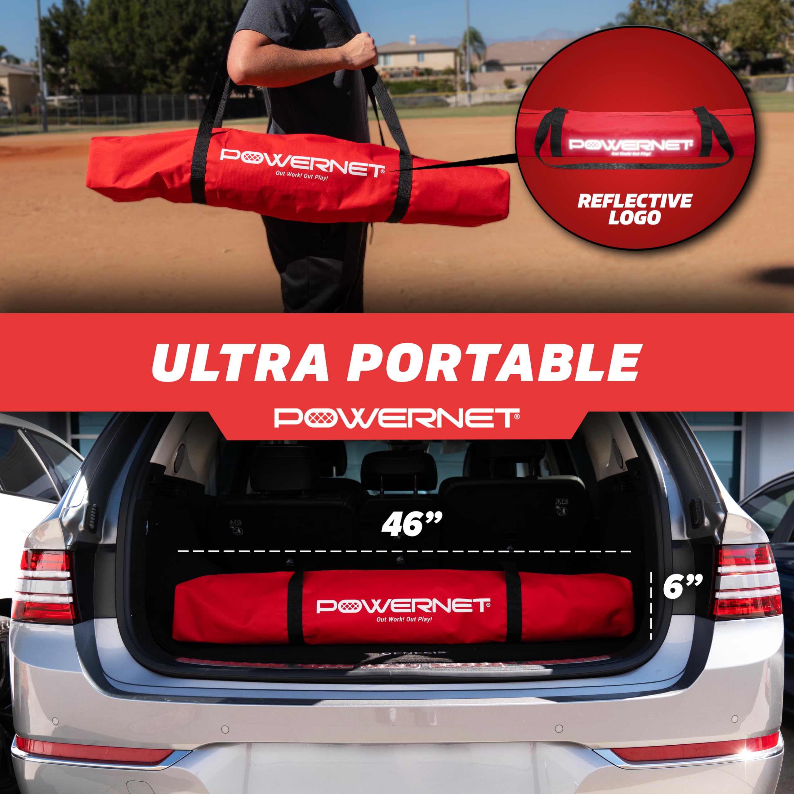 PowerNet Baseball Training Net - Portable 7-FT I-Frame & A-Frame Softball Batting Practice Screen | Pitching & Fielding Drills for Backyard, Team Practice & Solo Training