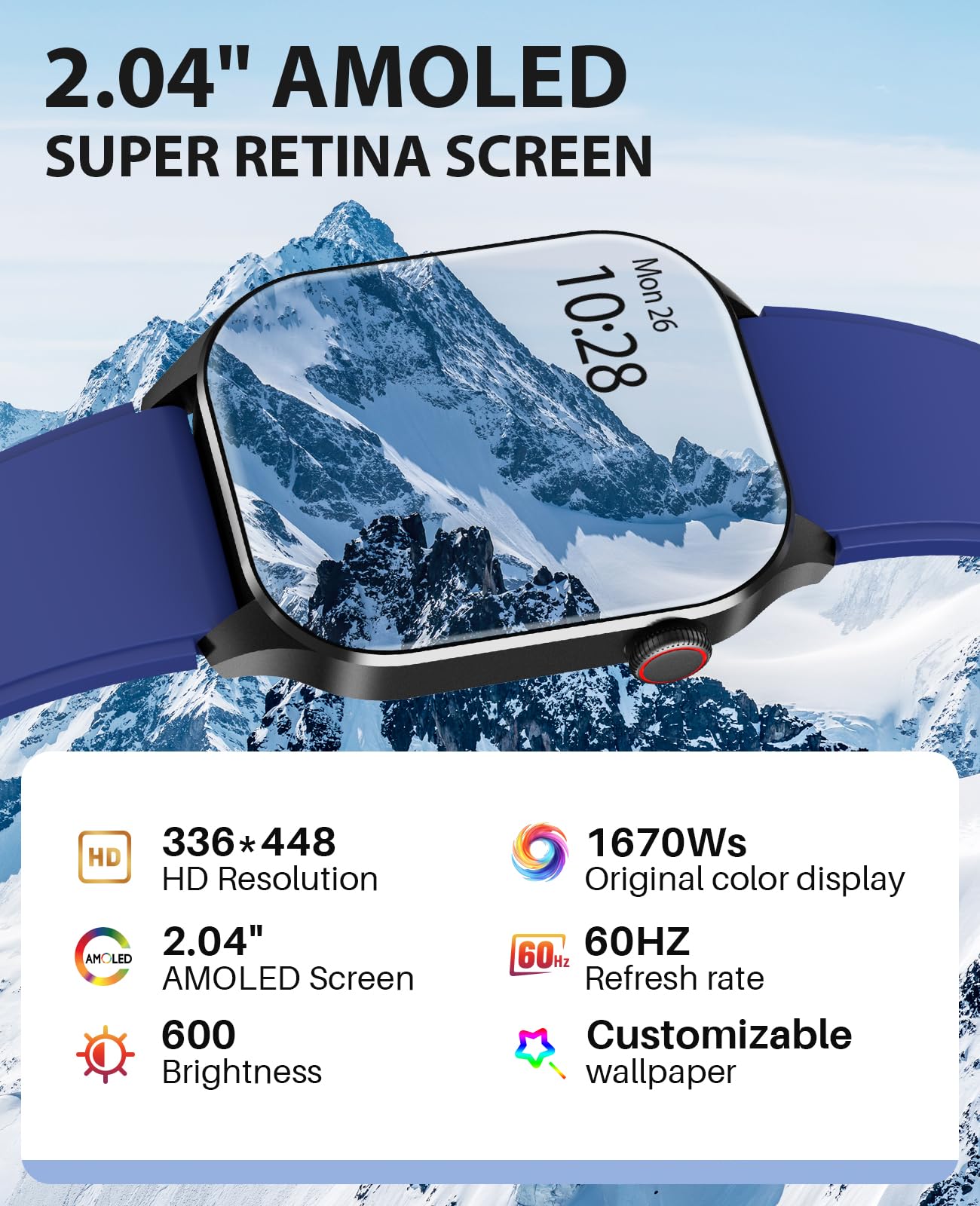 Smart Watch for Men with Infrared Blood Oxygen Monitor, 136+ Sports Modes, 2.04