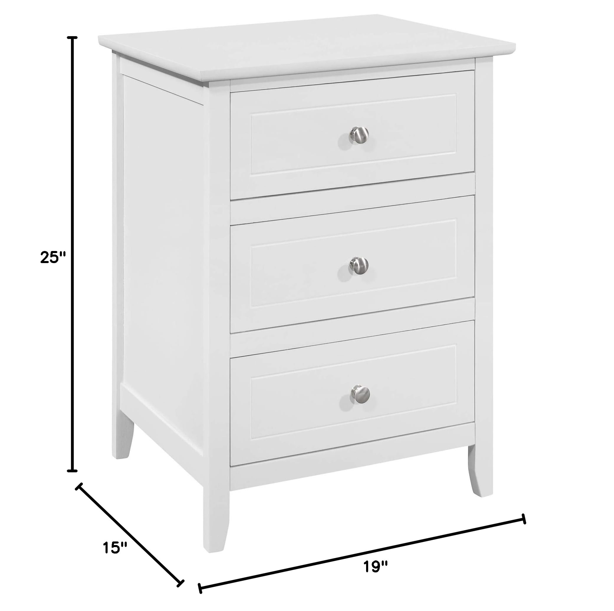 Glory Furniture Daniel 3-Drawer White Nightstand - Perfect Bedside Table for Bedroom, Guest Room & Nursery
