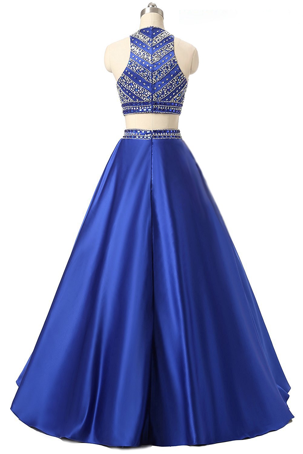 Elegant Women's Two-Piece Prom Dress with Beaded Satin & Sequined Long Evening Gown for Formal Parties, Homecoming, and Special Occasions - FD035