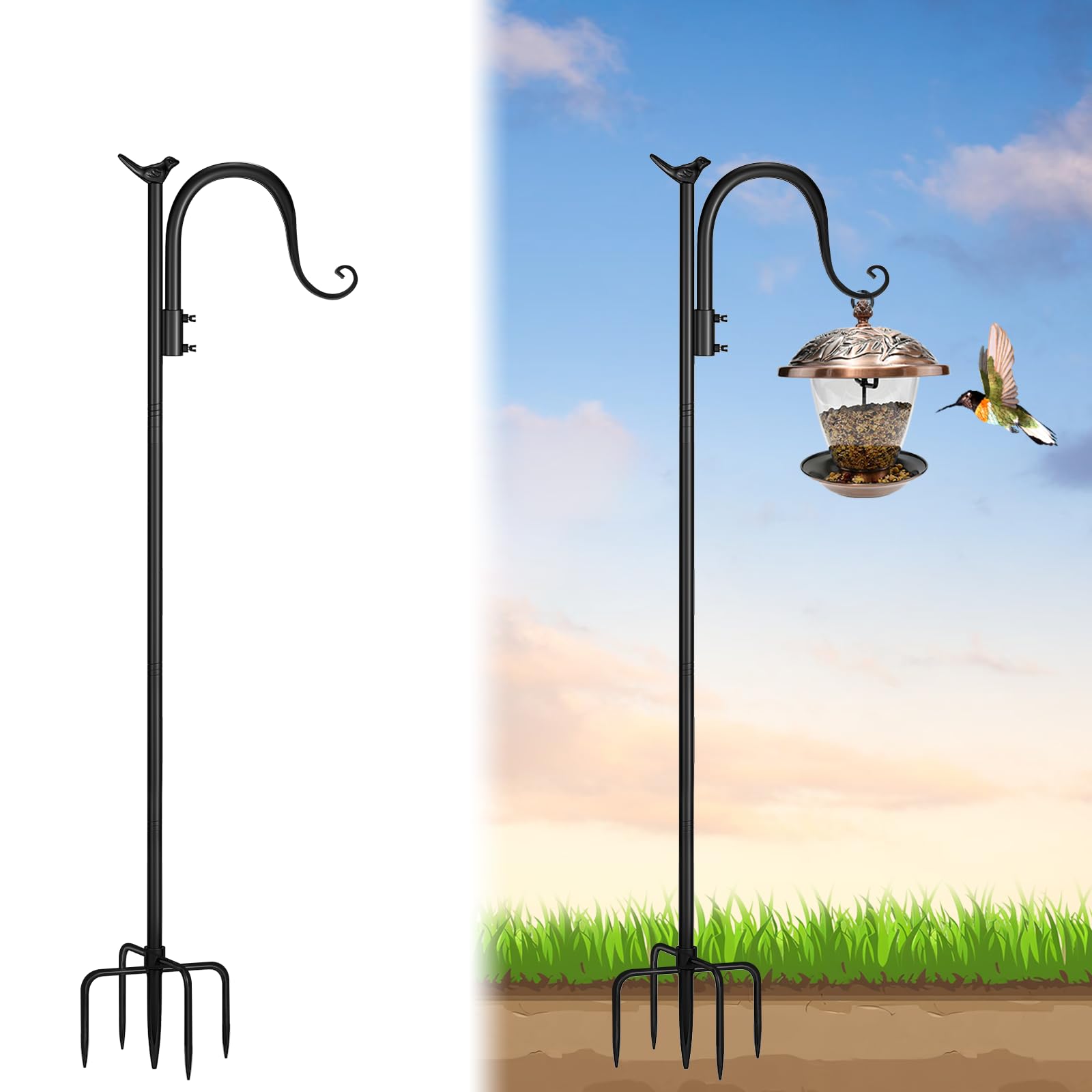 80 Inch Heavy Duty Adjustable Shepherd Hooks for Bird Feeders - Outdoor Hanging Plant Baskets, Solar Lights & Lanterns - Perfect for Garden Decor, Wedding Decorations & Backyard Landscaping