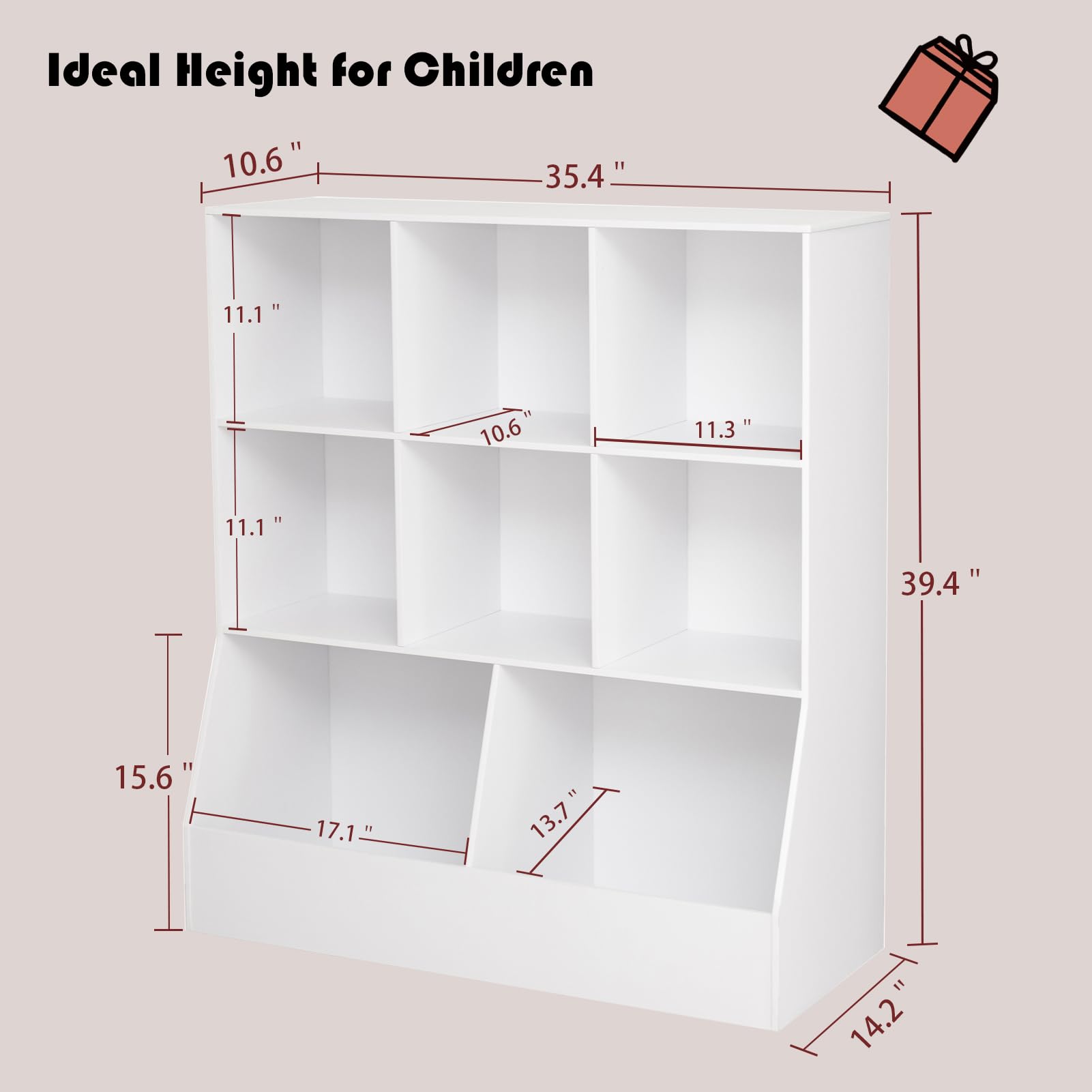 DINZI LVJ Kids Toy Storage Organizer & Bookshelf - 8-Cubby Wooden Toy Cabinet, 35.4