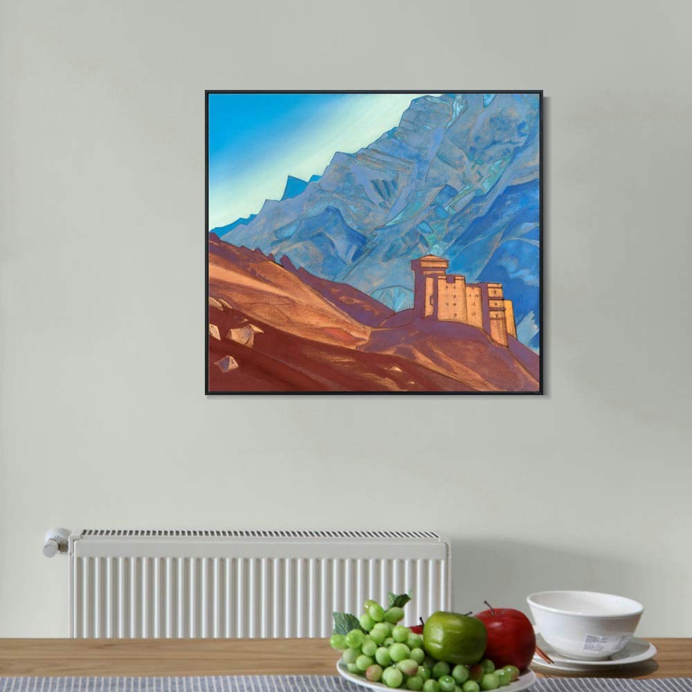 INVIN ART Framed Canvas Giclee Print - Gundla, 1931 by Nicholas Roerich - Wall Art for Living Room & Home Office Decor - Black Slim Frame 32x32 Inches - Perfect for Modern Interior Design & Gift Giving