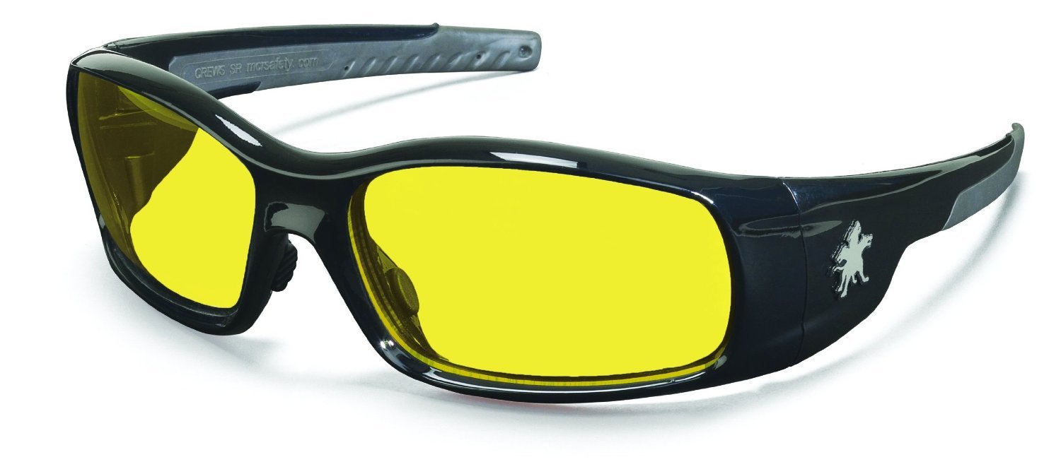 **Crews SR114 Swagger Safety Glasses - Black Frame with Amber Lens (12-Pack) - ANSI Z87.1 Certified for Construction, Woodworking & Outdoor Work**