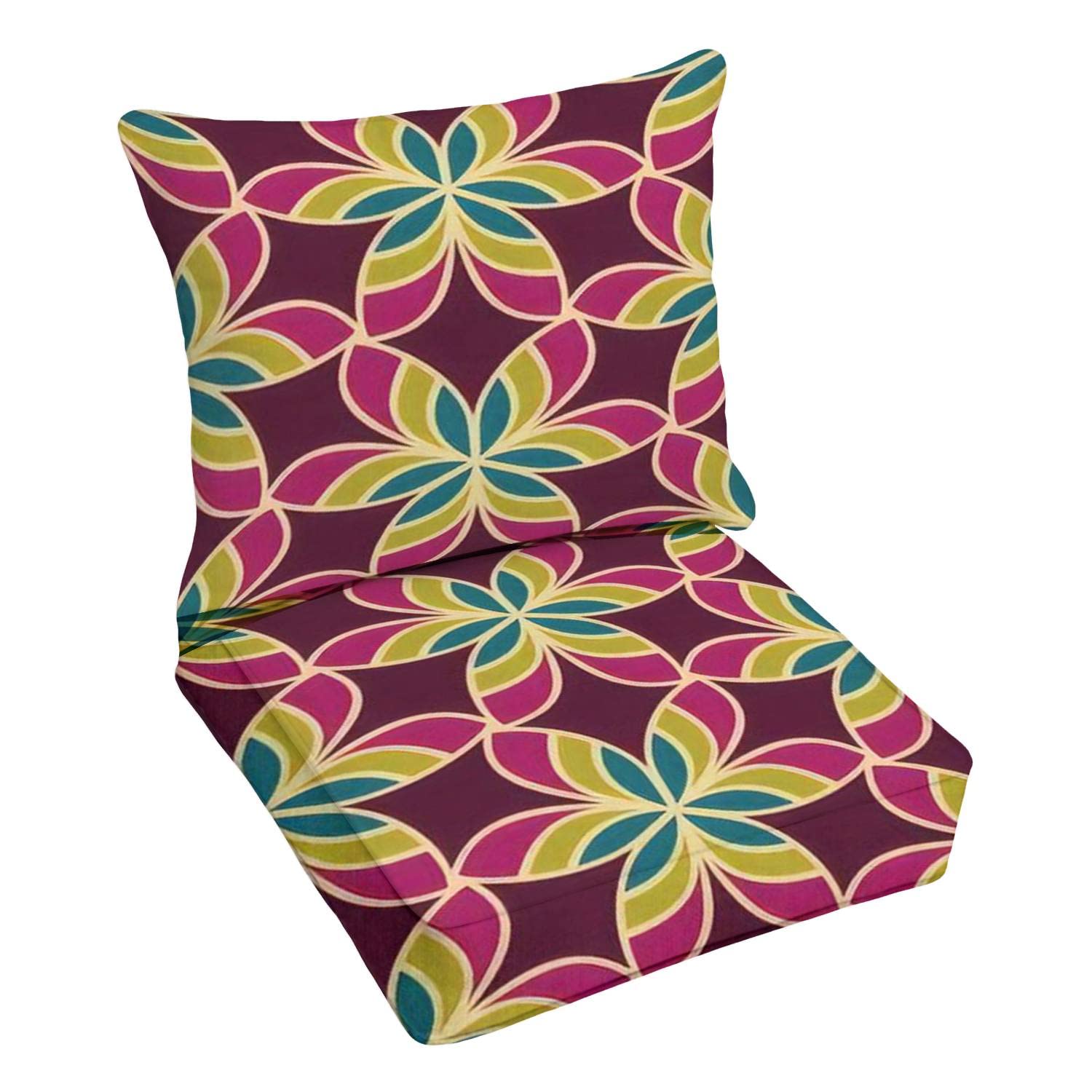 Premium Outdoor Deep Seating Cushion Set - Moroccan Floral Print Waterproof Patio Furniture Cushions for Lounge Chairs, Sofas & Conversation Sets - Perfect for Backyard, Poolside & Garden Relaxation